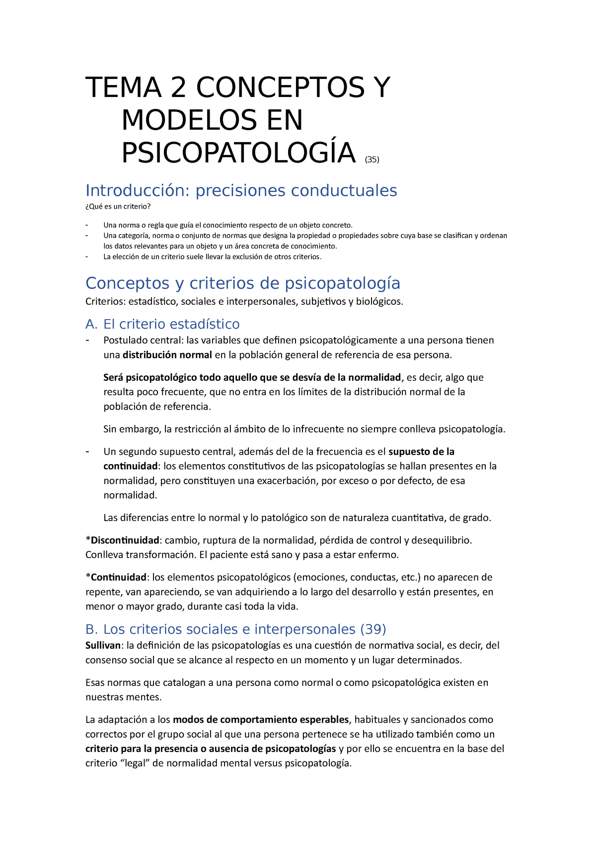 Apuntes De Psicopatología, Primer Semestre (2º Curso) - TEMA 2 ...