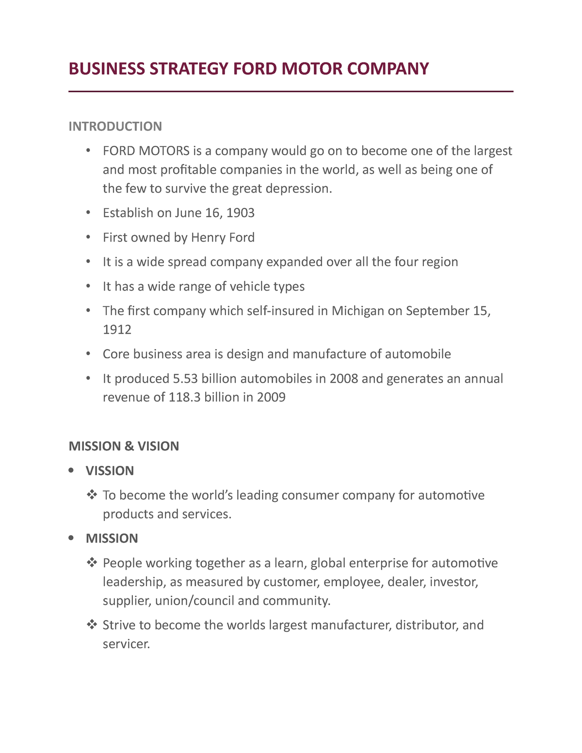 ford motor company case study strategic management pdf