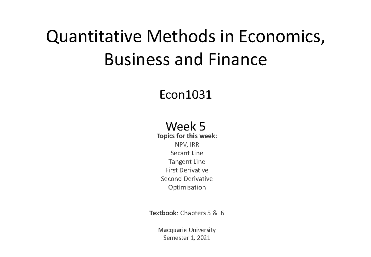 1031Week 5 - Annotated Lecture Notes - Quantitative Methods in ...