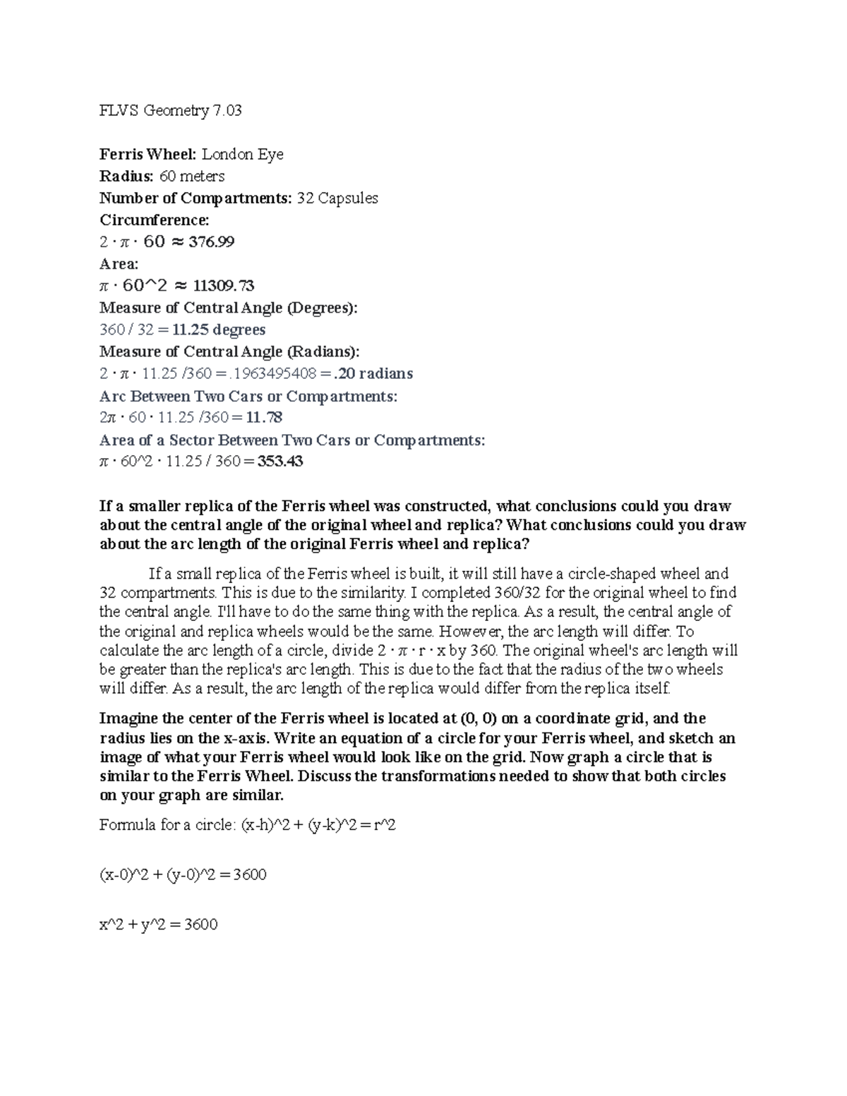 FLVS Geometry 7.03 FLVS Geometry 7. Ferris Wheel London Eye Radius