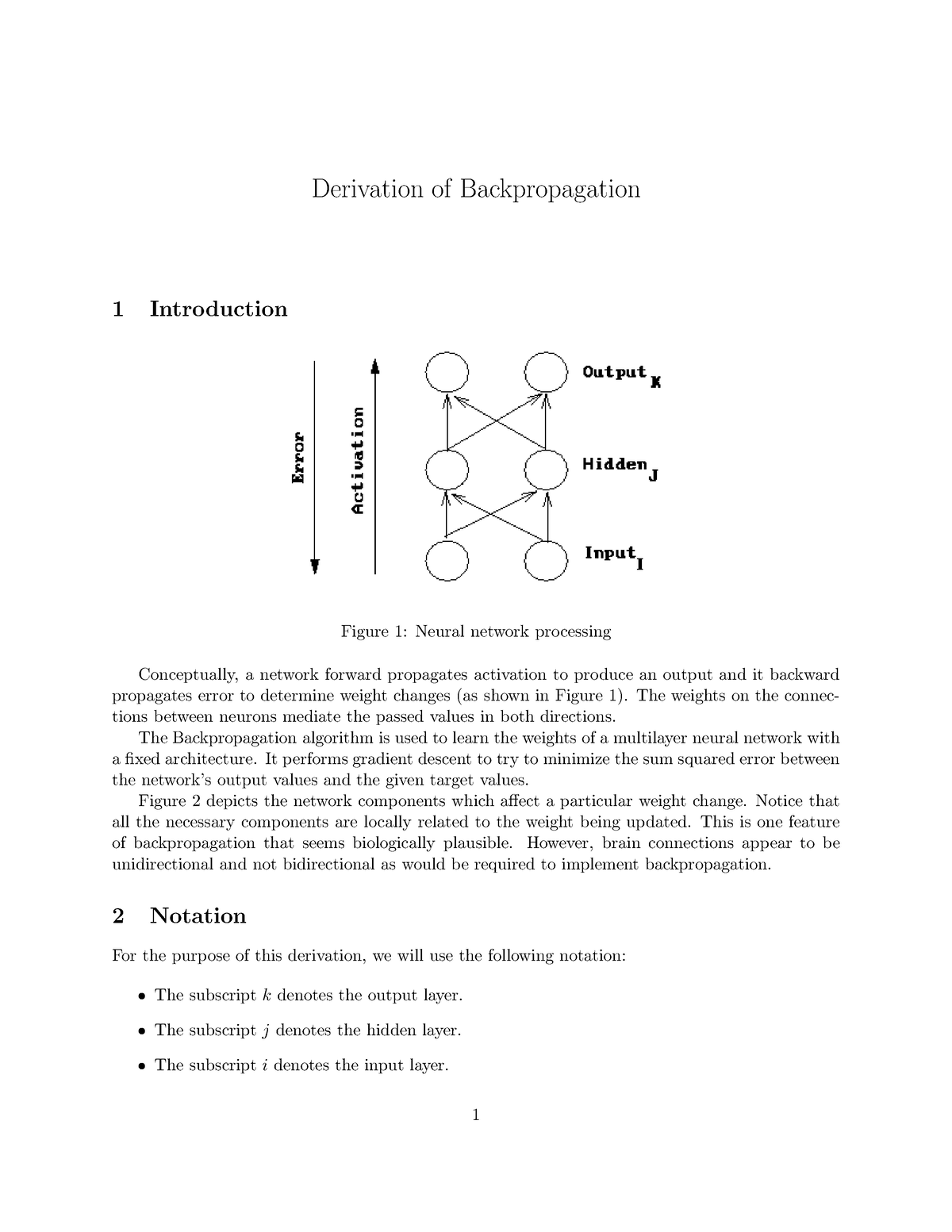 Back Prop Deriv - Notes - Derivation Of Backpropagation 1 Introduction ...