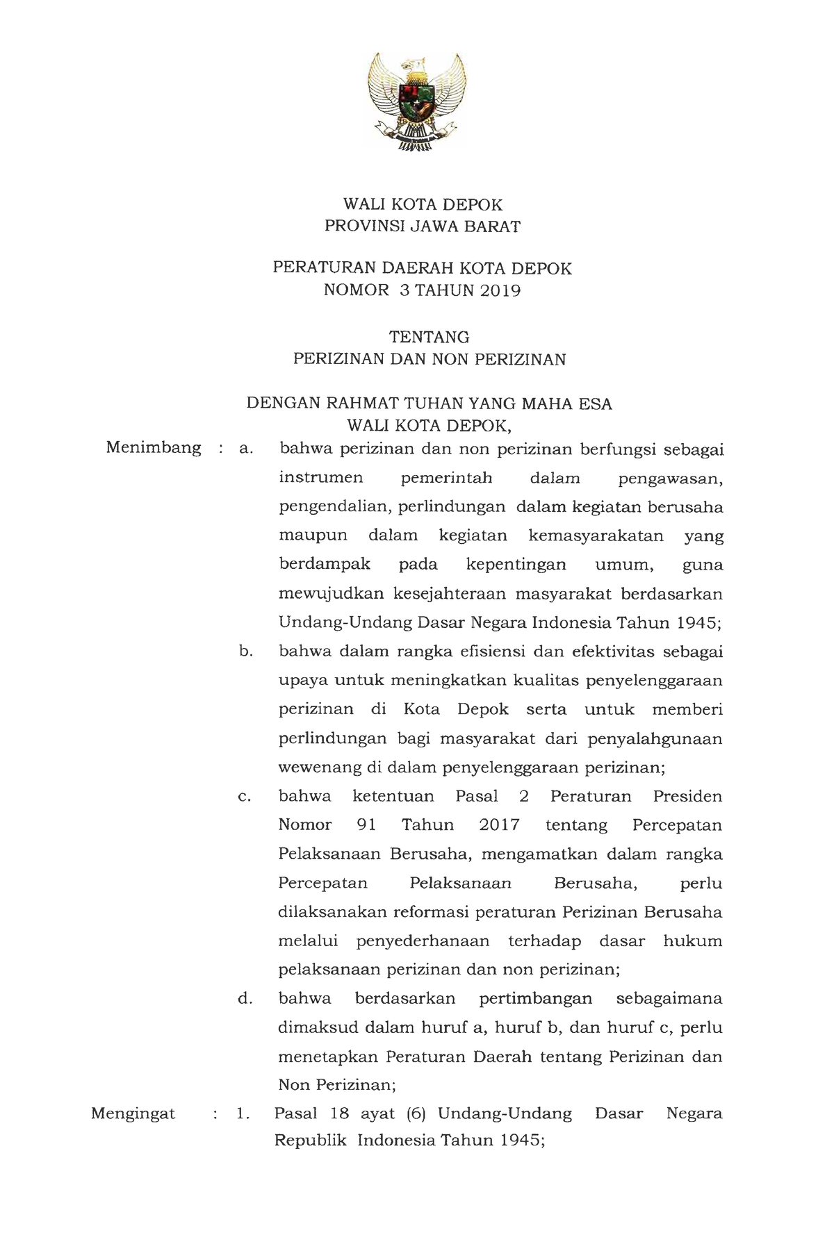 Perda NO 3 Perizinan DAN NON Perizinan - Hukum Pajak - Studocu