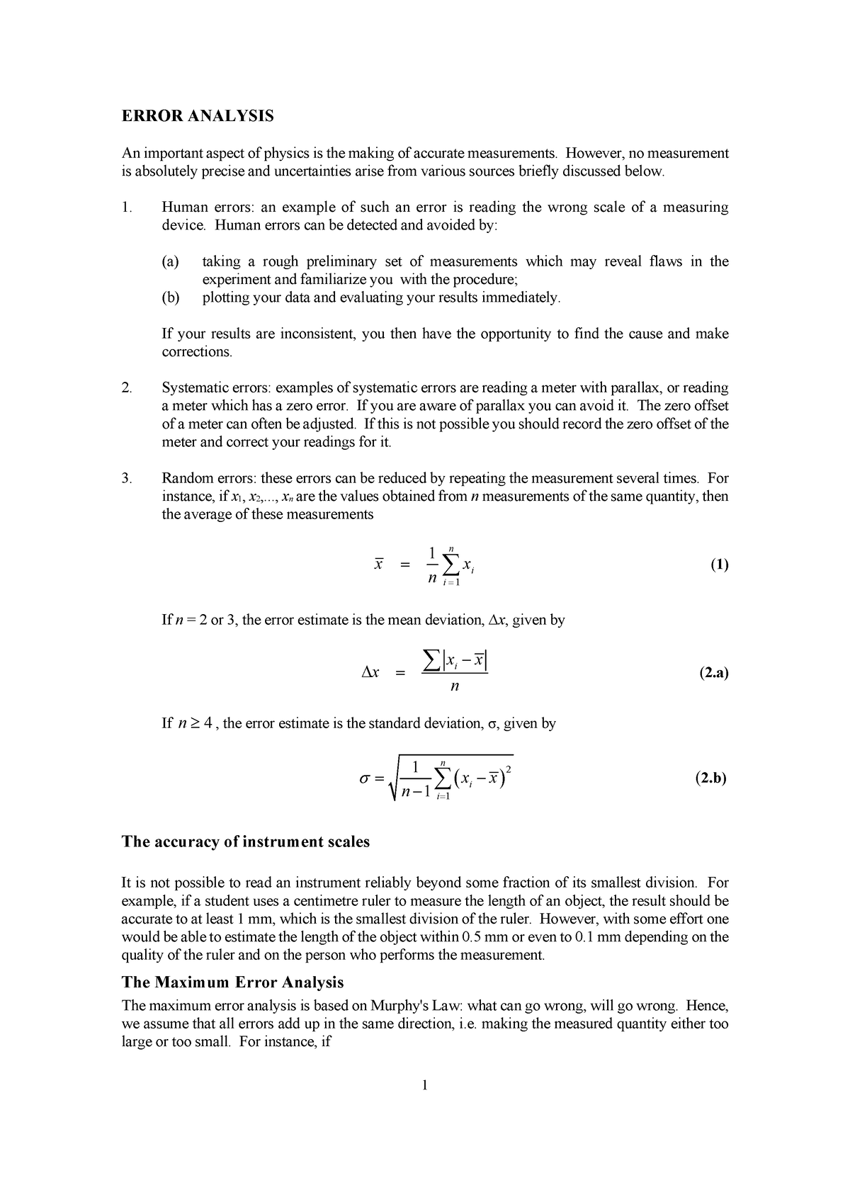 Intro - LAB Notes - Error Analysis, Graphical Methods And Statistical ...