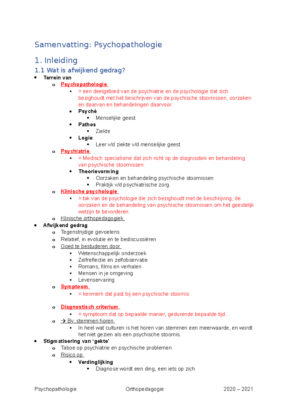 Samenvatting Psychopathologie Inleiding 1 Wat Is Afwijkend Gedrag