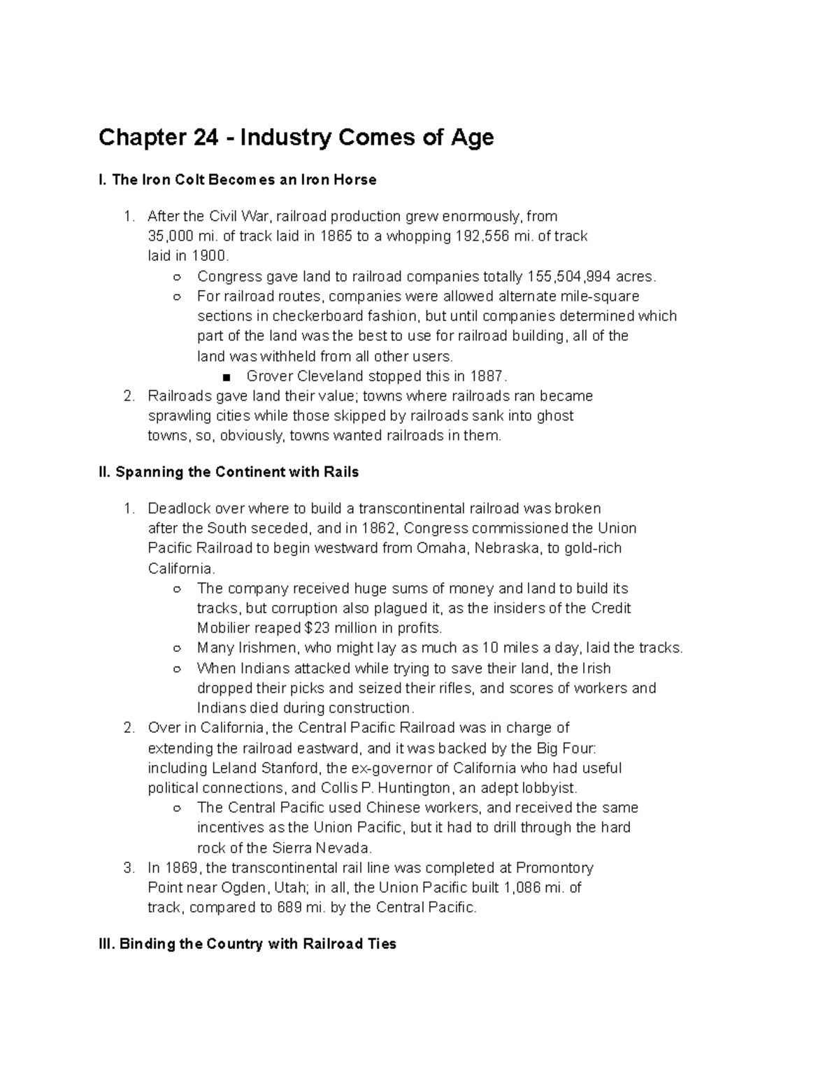 APUSH Chapter 24 Chapter 24 Industry Comes of Age I. The Iron Colt