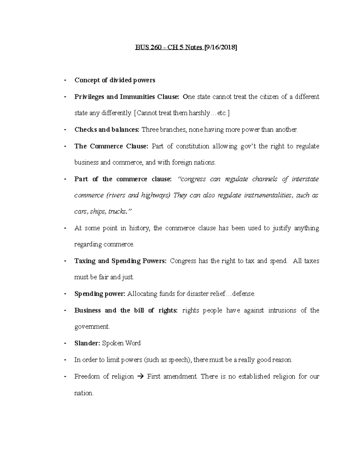 Bus 260 - chater 5 summary - BUS 260 - CH 5 Notes [9/16/2018] Concept ...