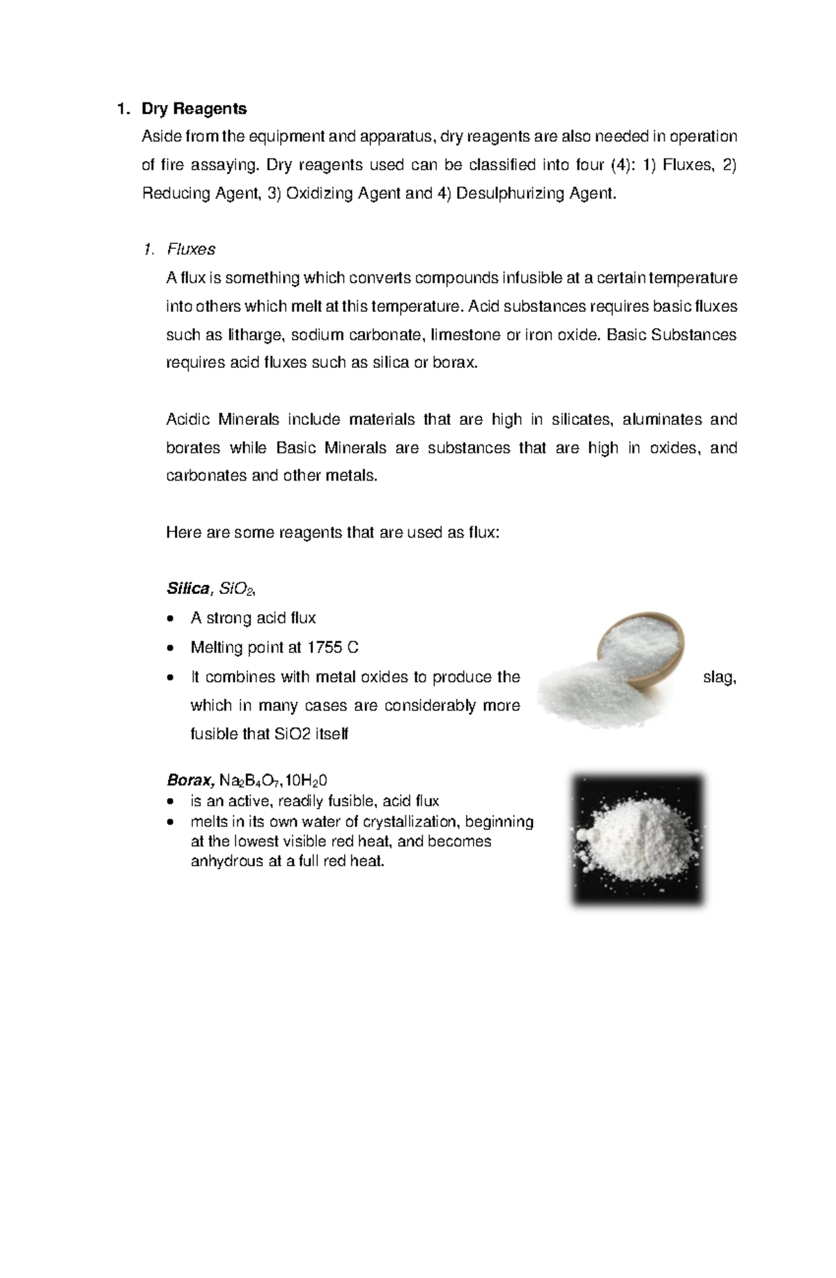 Module 2 Lesson 2 Introduction to Fire Assay pt 2 1. Dry Reagents
