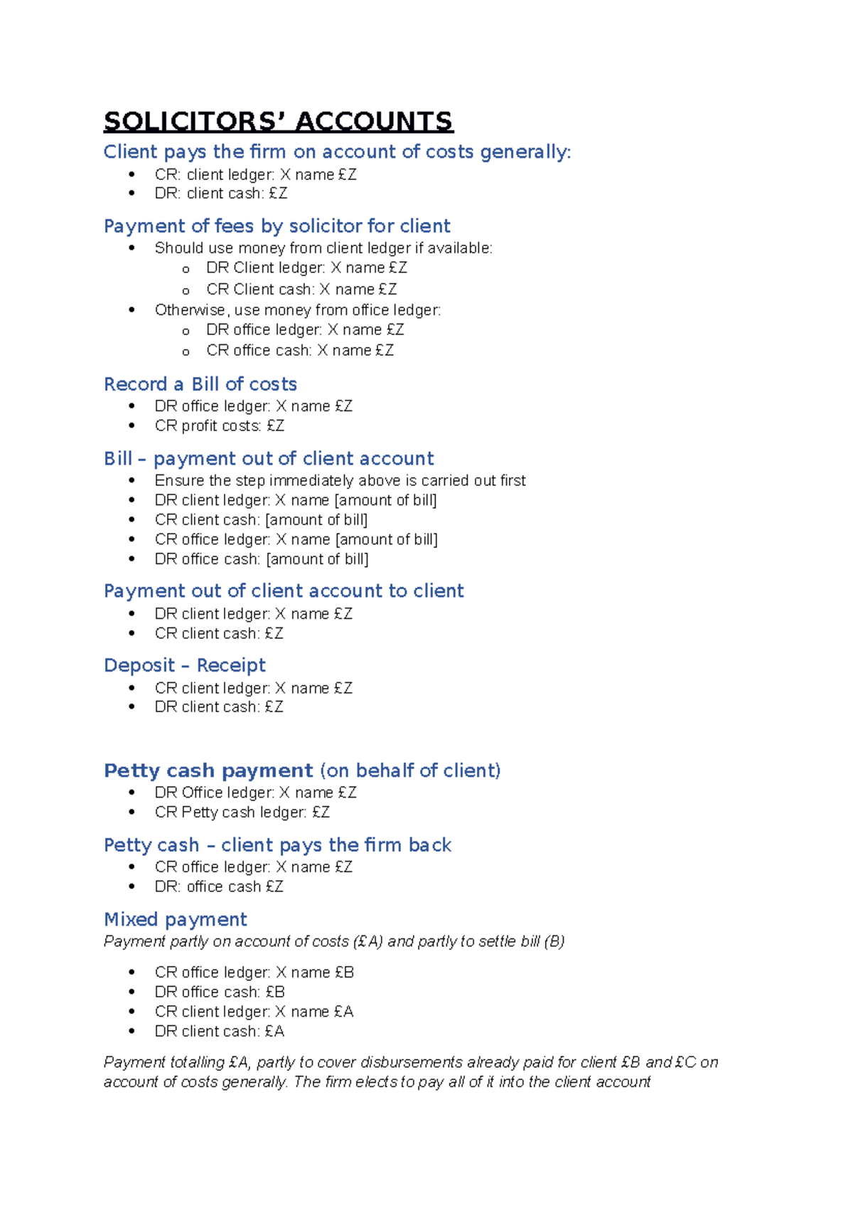 Solicitors accounts formulas SOLICITORS’ ACCOUNTS Client pays the