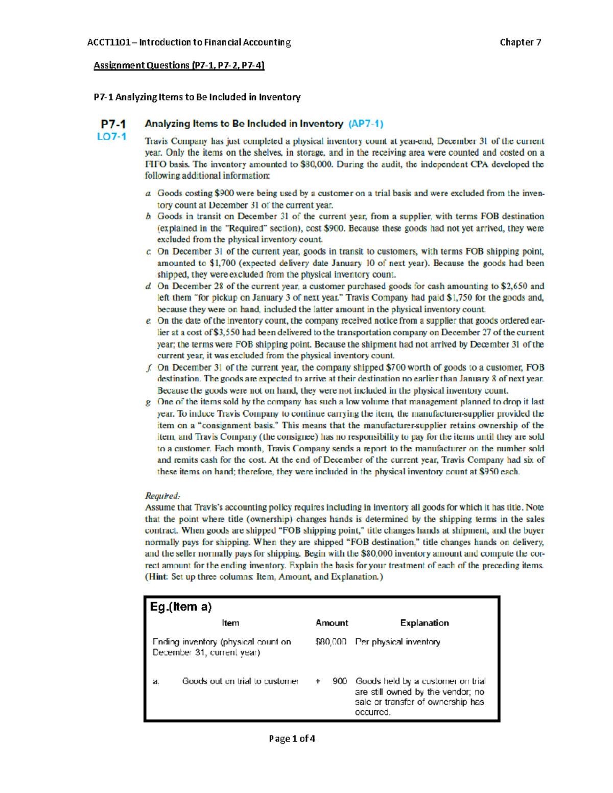 Ch.7 Assignment Questions - Page 1 Of 4 ACCT1101 – Introduction To ...