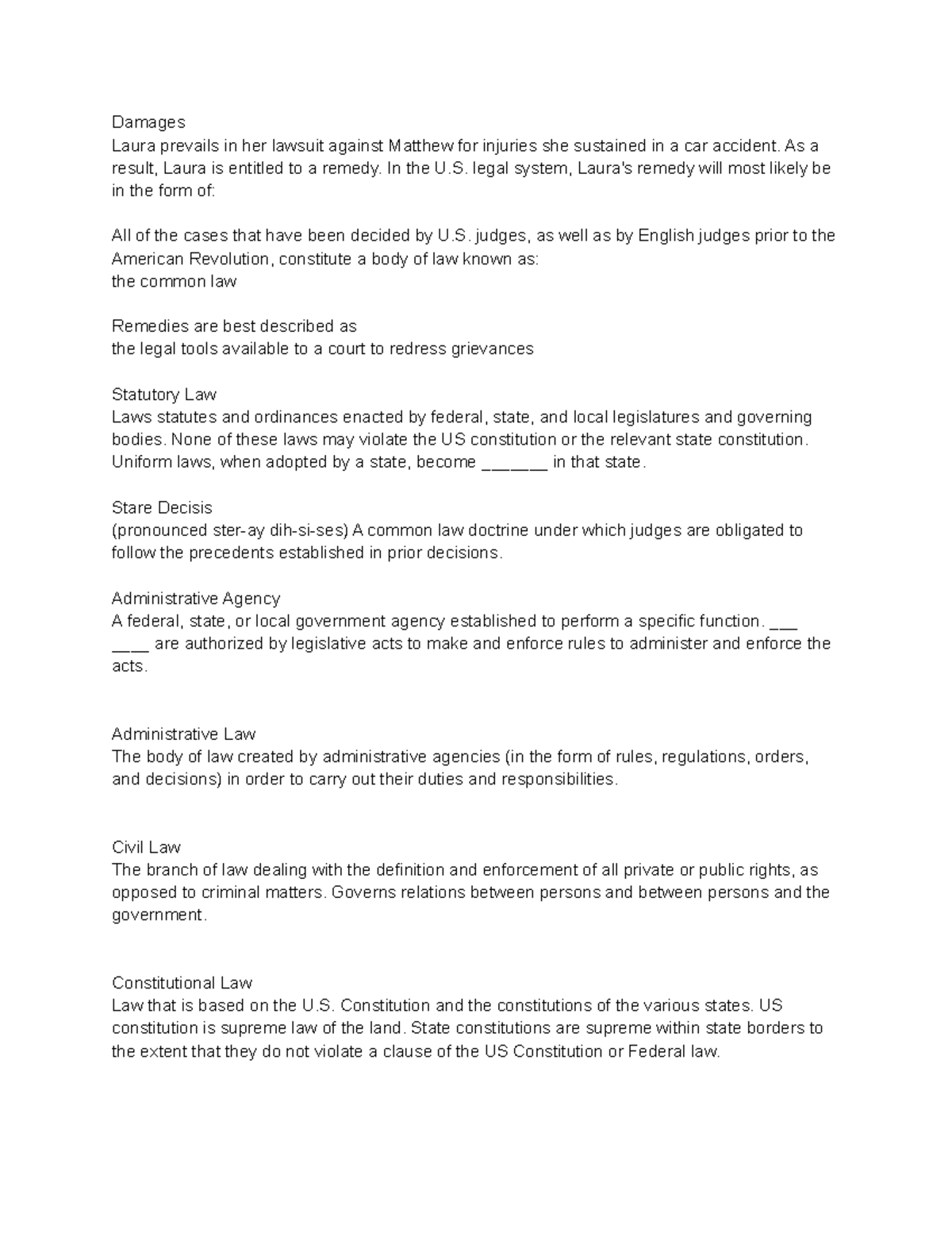 Damages,Statutory Law, Administrative Agency Damages Laura prevails