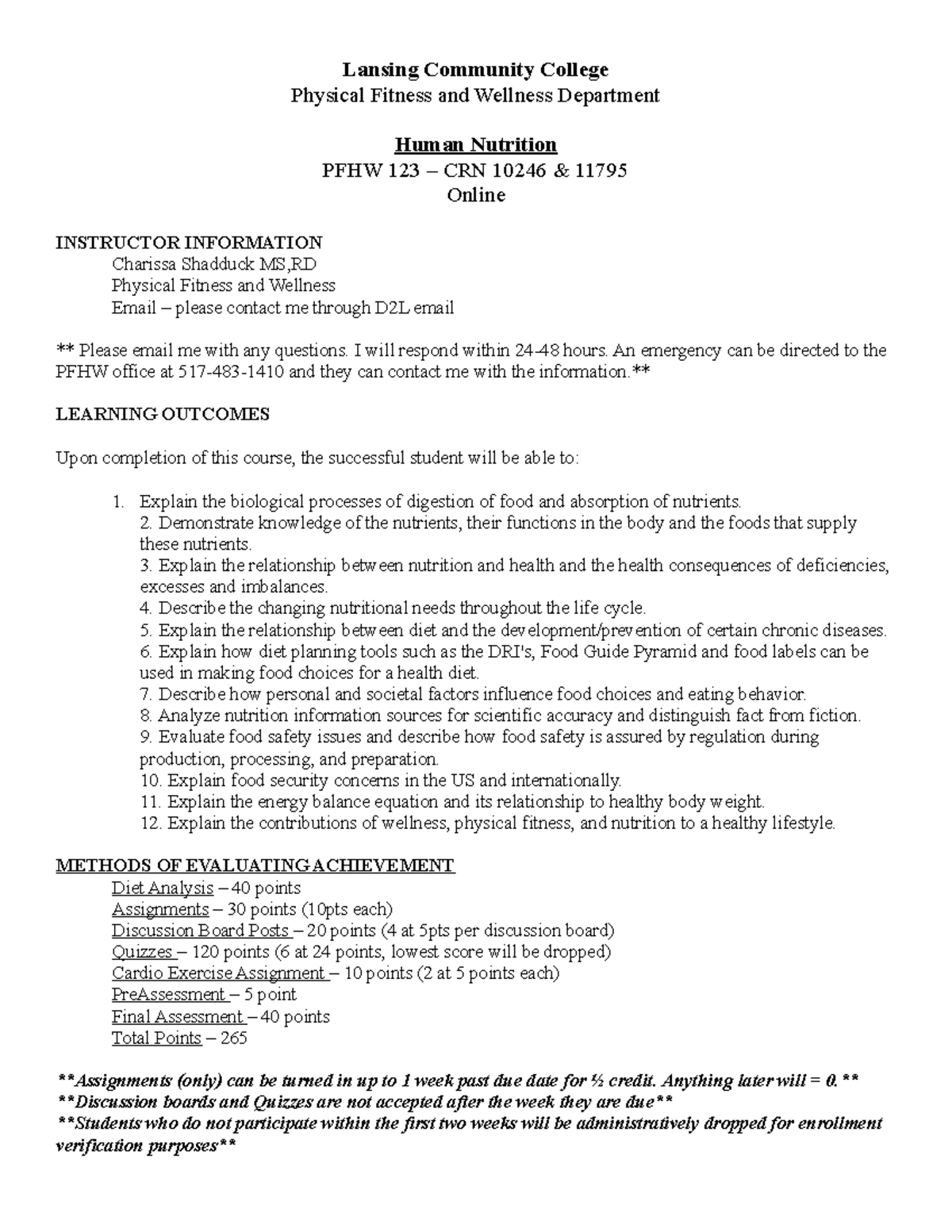 Online Fall 2022 Silabis Lansing Community College Physical Fitness