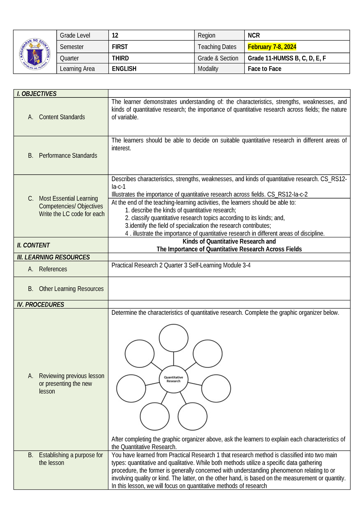 PR2 WEEK 1.2 DLP - DLP For Research - Grade Level 12 Region NCR ...