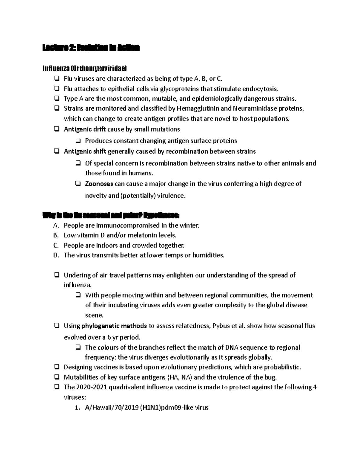 BIOL 103 Lecture Notes - Lecture 2: Evolution in Action Influenza ...