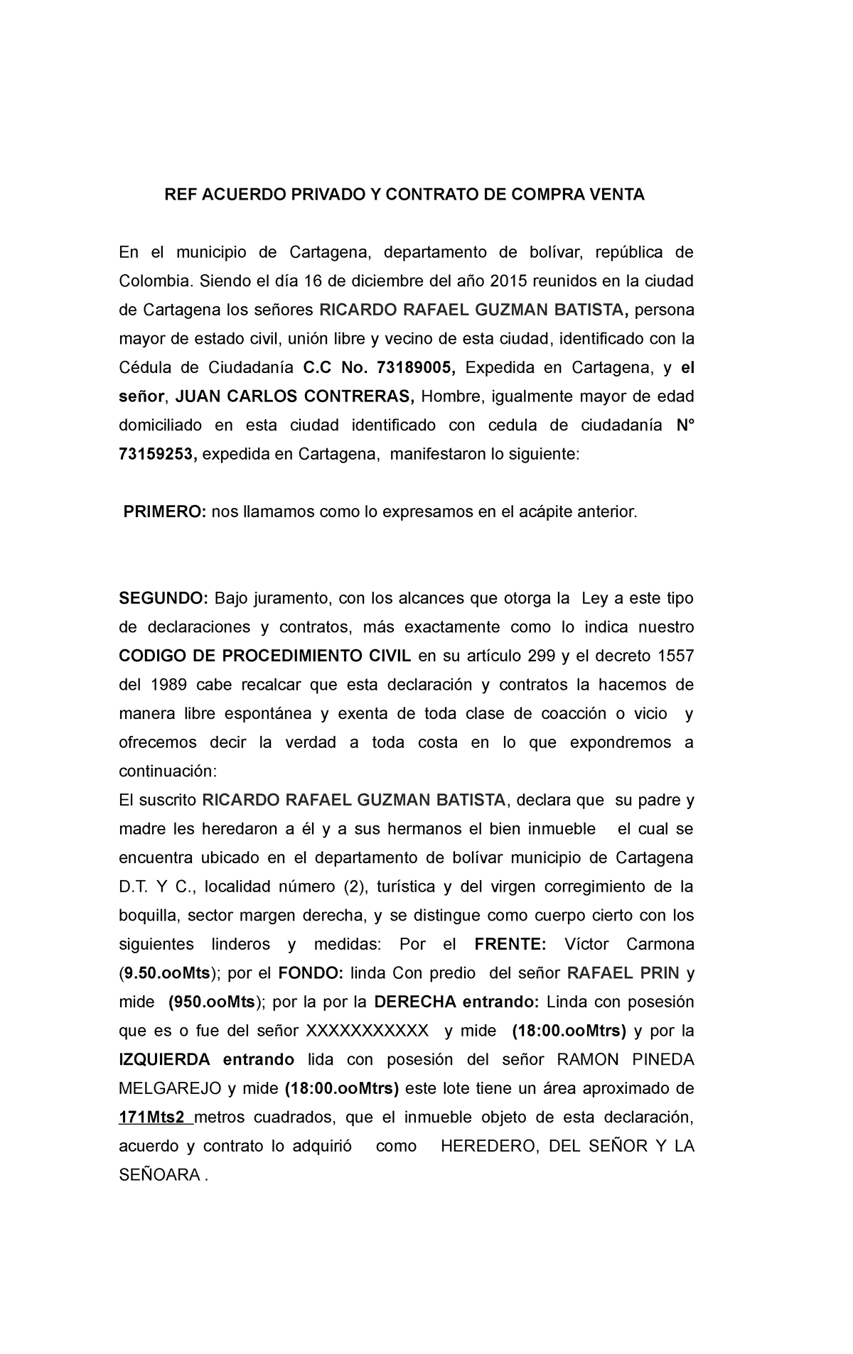 Contrato De Compra Venta Juen Carlos Ref Acuerdo Privado Y Contrato De Compra Venta En El 6219