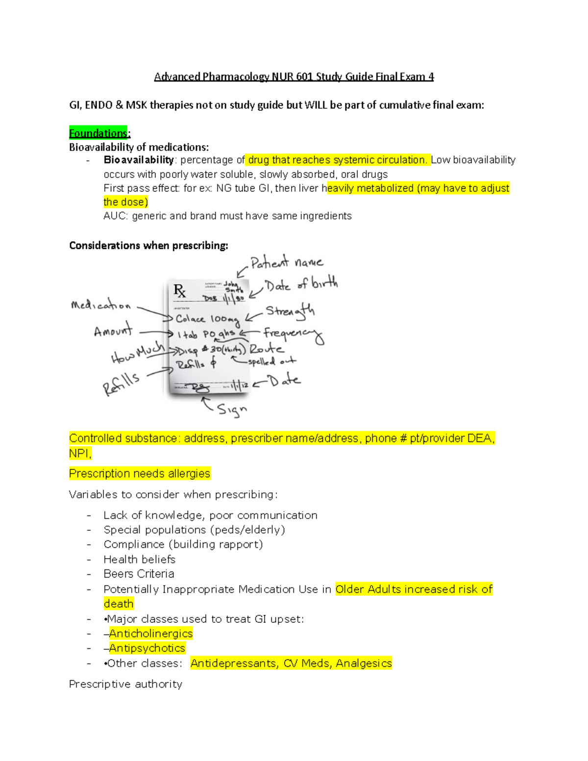 Final pharm - Advanced Pharmacology NUR 601 Study Guide Final Exam 4 GI ...