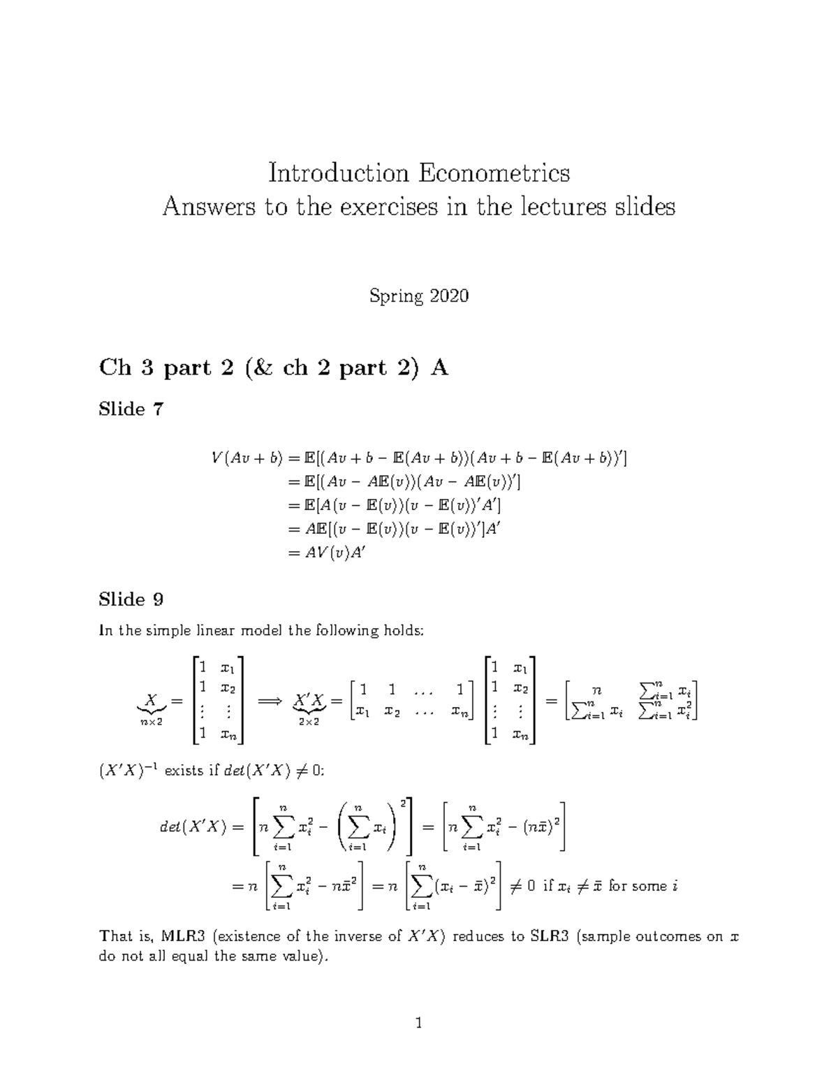 Exercises 2 - Introduction Econometrics Answers To The Exercises In The ...