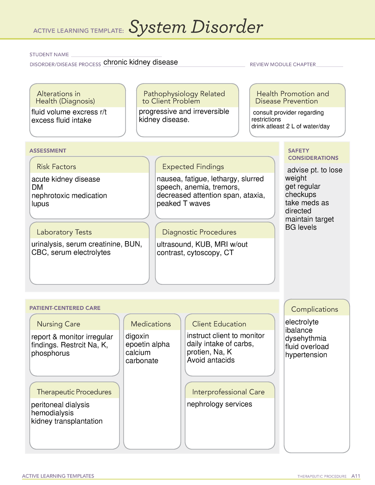 Ckd Chronic kidney disease active learning template ati ACTIVE