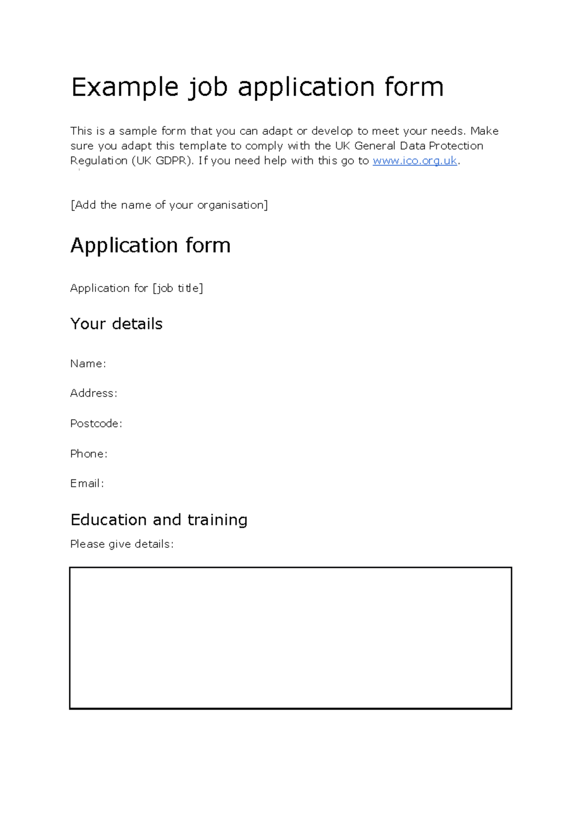 Job application form template - Example job application form This is a ...