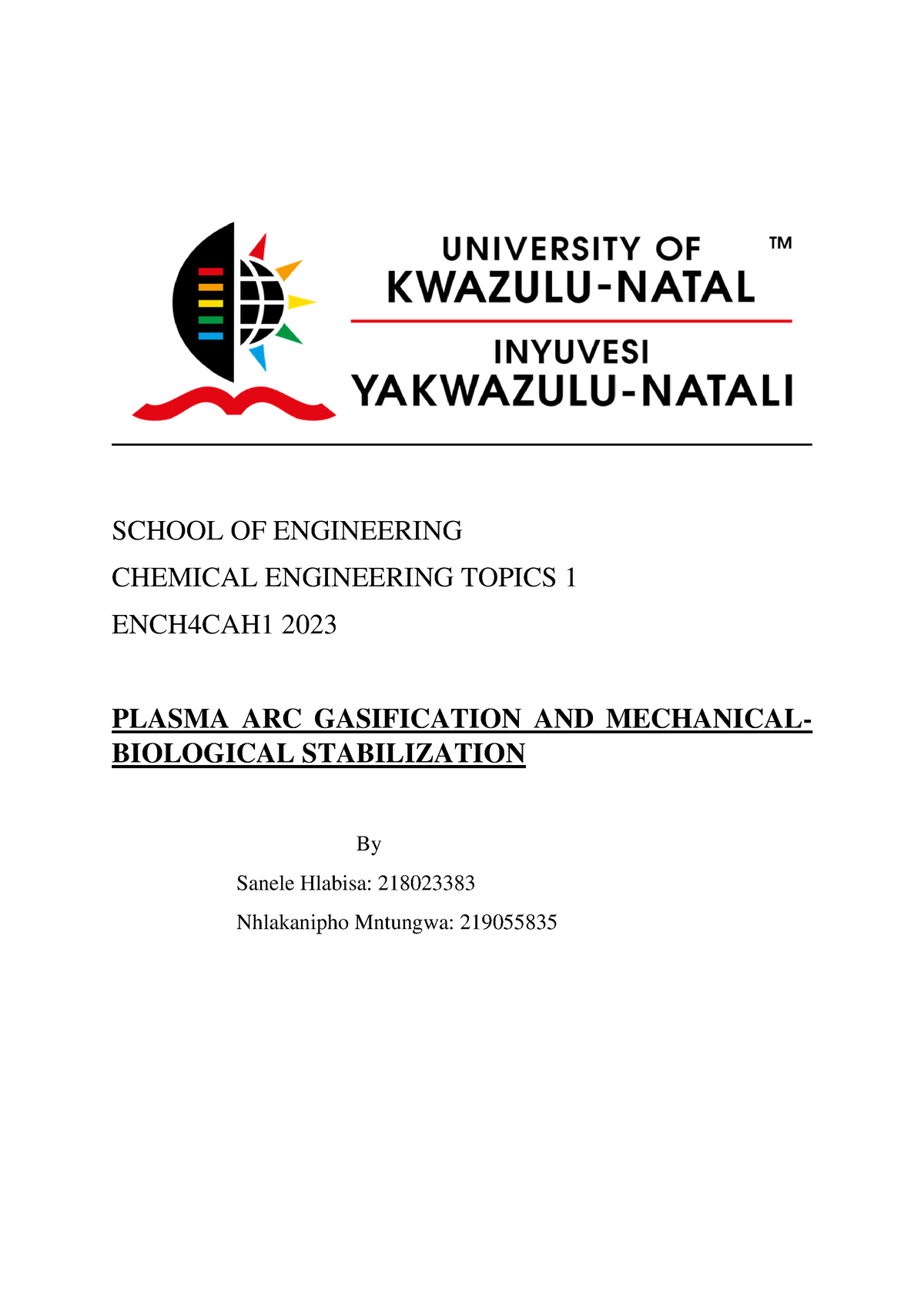 ukzn assignment cover page