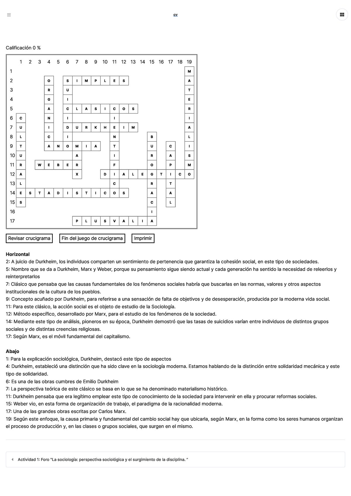 Crucigrama 1 Sociologia Calificación 0 1 2 3 4 5 6 7 8 9 10 11 12 13 14 15 16 17 18 19 1 M 4164