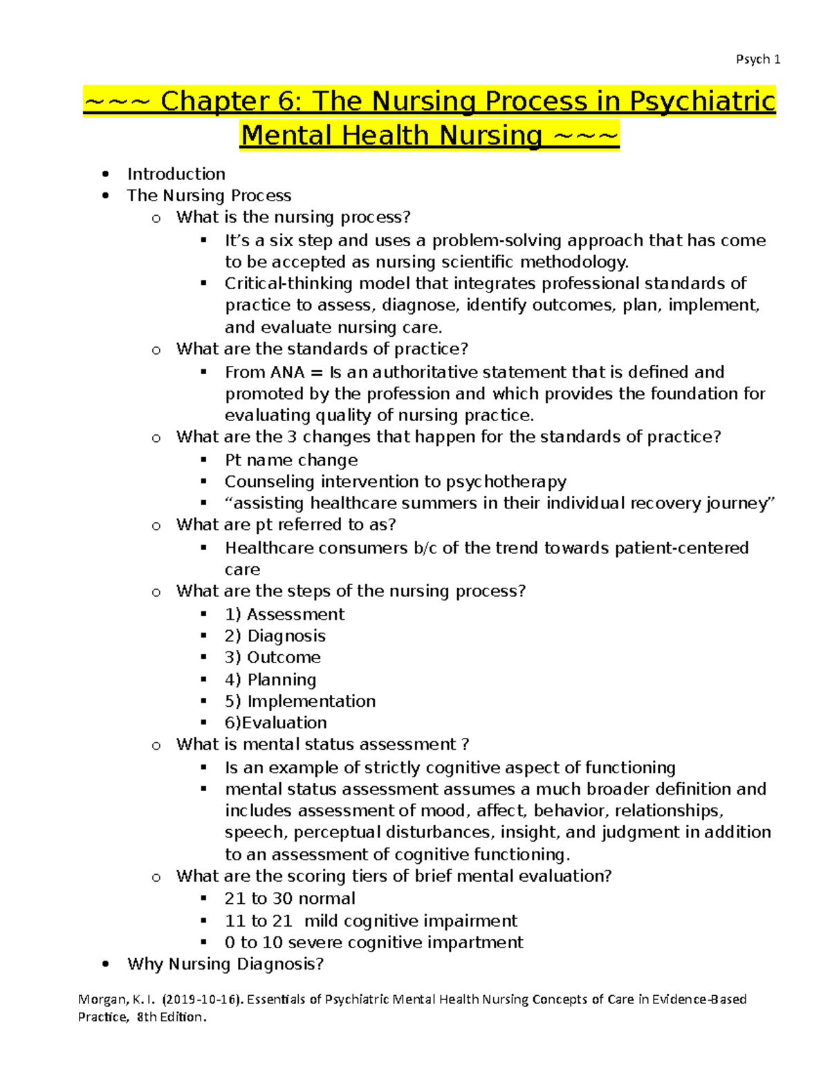 Chapter 6 The Nursing Process in Psychiatric Mental Health Nursing