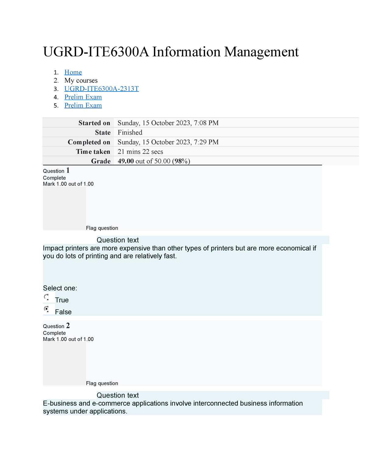 UGRD-ITE6300A Information Management Prelim Exam - UGRD-ITE6300A ...