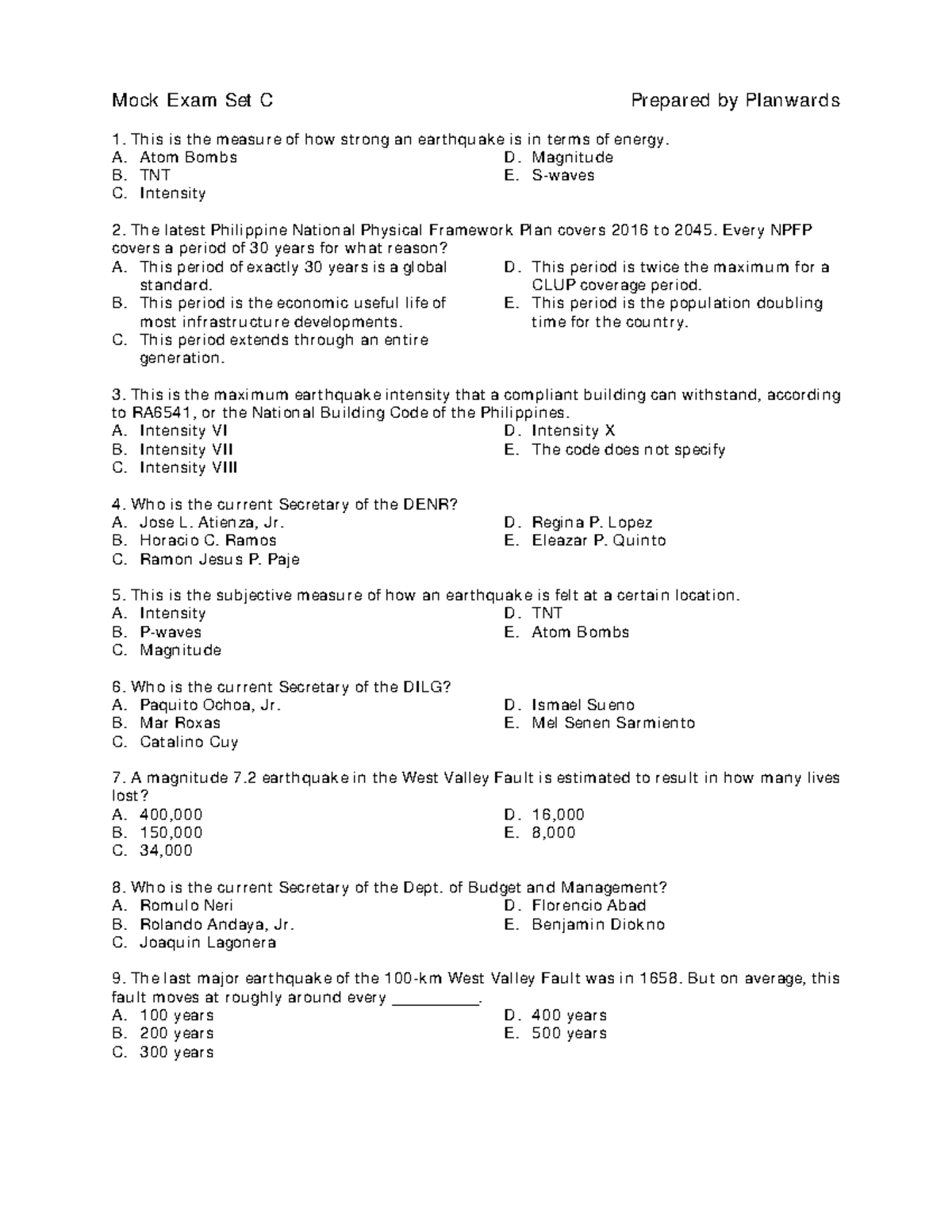 Planwards - En P Mock Exam Set C - Mock Exam Set C Prepared by ...