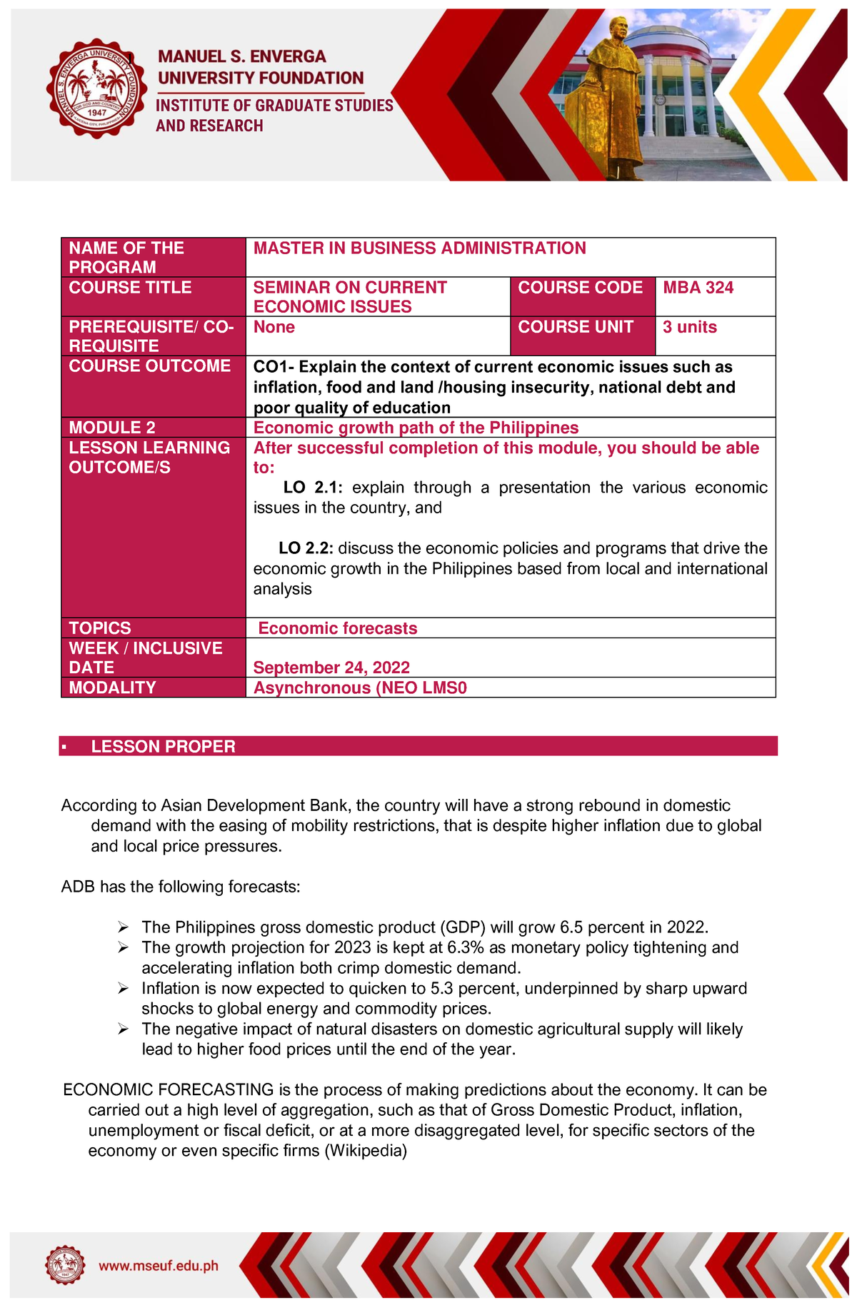 2022 MBA 324 AMOD2 Economic Growth PATH OF THE Philippines 1   Thumb 1200 1835 