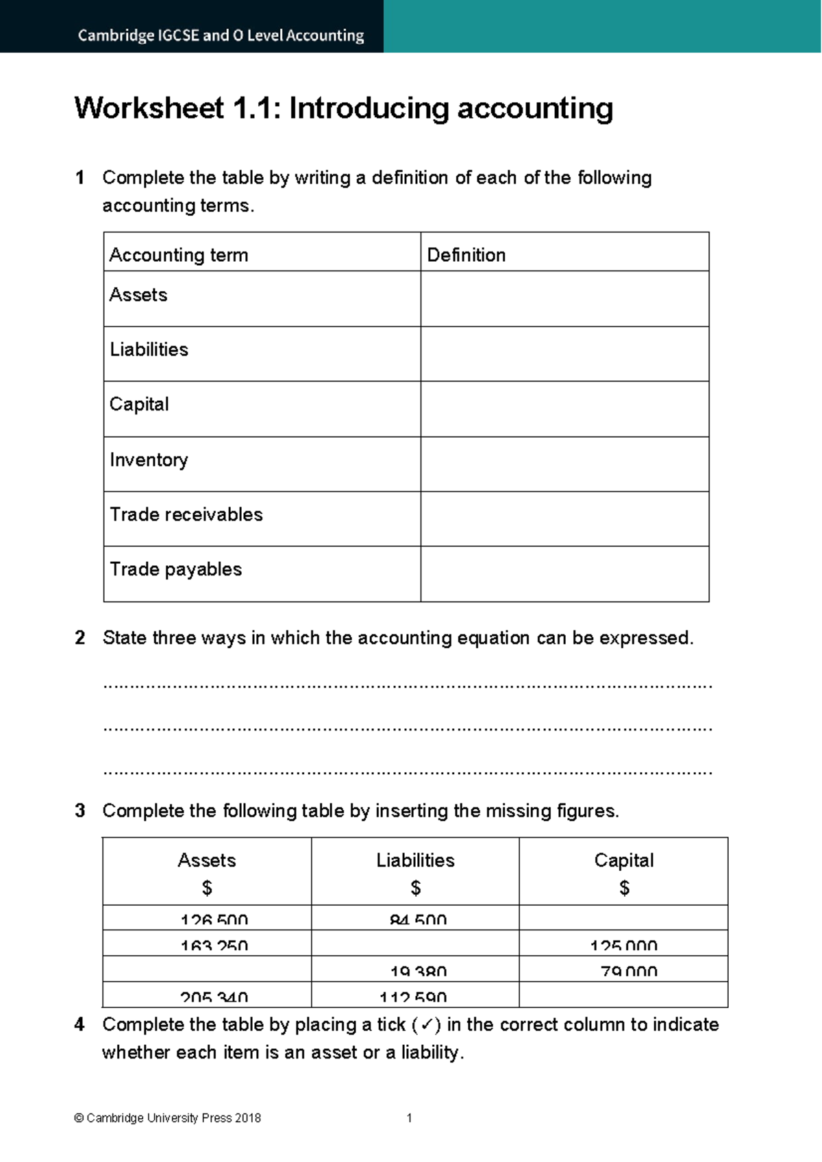 Worksheet 1.1 Introducing accounting - Worksheet 1: Introducing ...