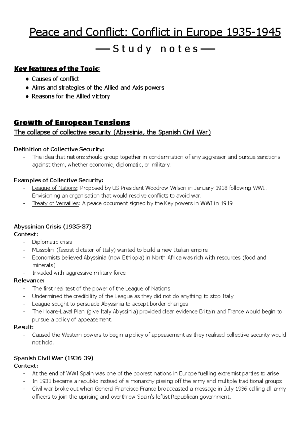 Modern Sudy Notes: Peace and Conflict: Conflict in Europe 1935-1945 ...