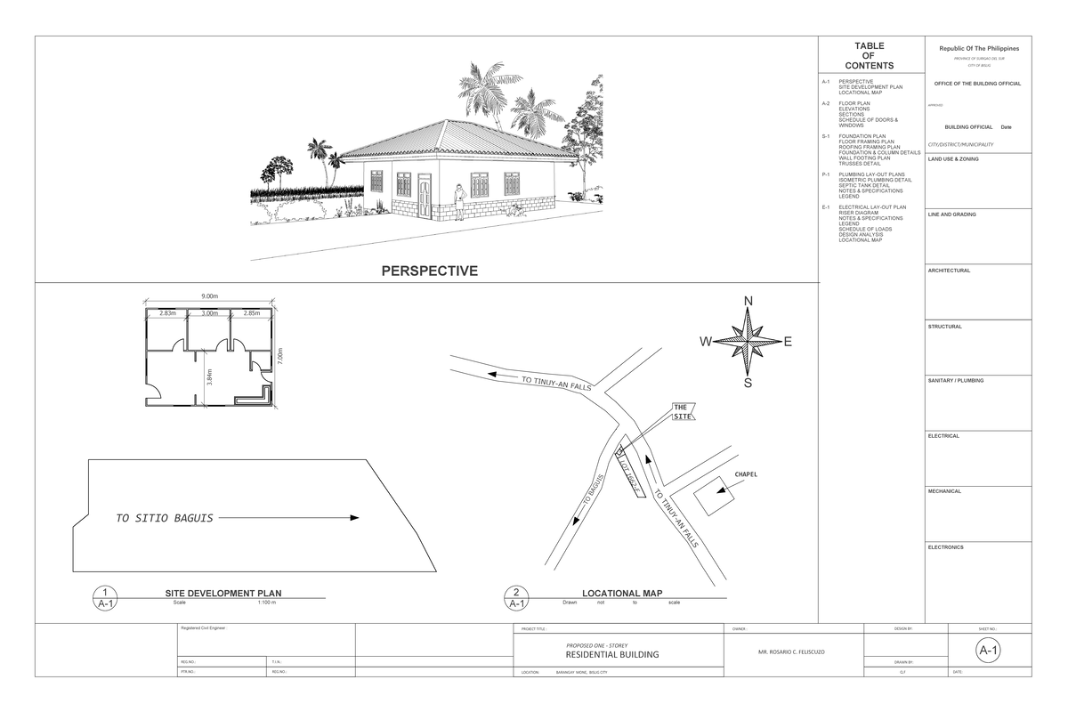 House Plans ( Design) PROJECT TITLE LOCATION BARANGAY MONE, BISLIG