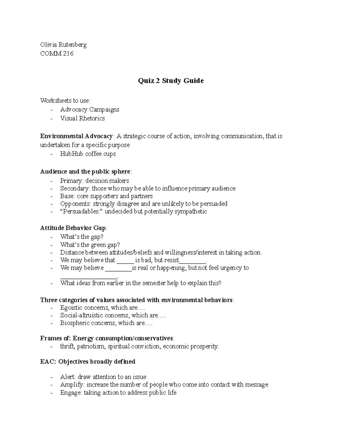 Quiz 2 Study Guide - Olivia Rutenberg COMM 216 Quiz 2 Study Guide ...