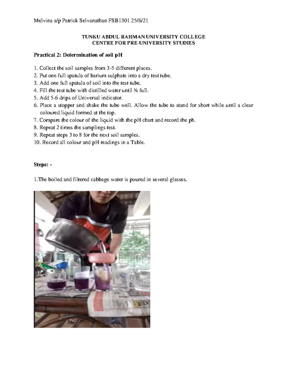 Practical 2 Soil pH lab report notes TUNKU ABDUL RAHMAN UNIVERSITY