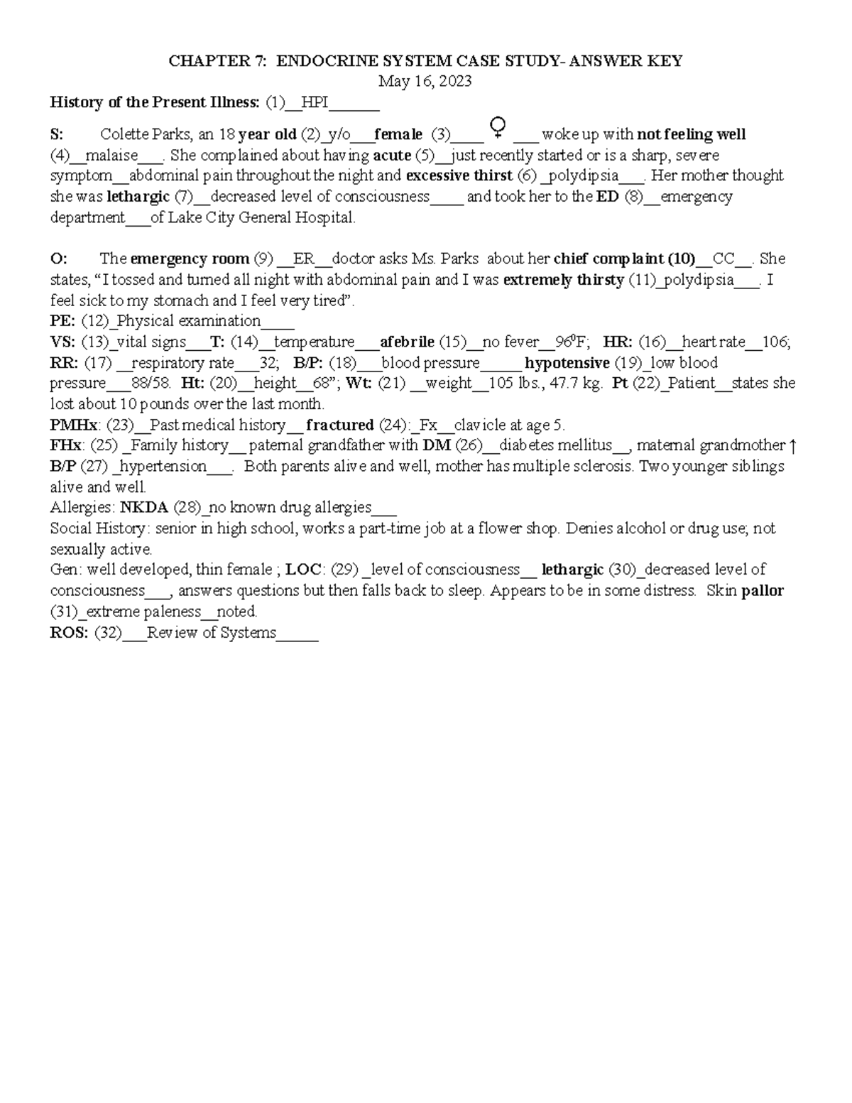 case study 76 endocrine disorders