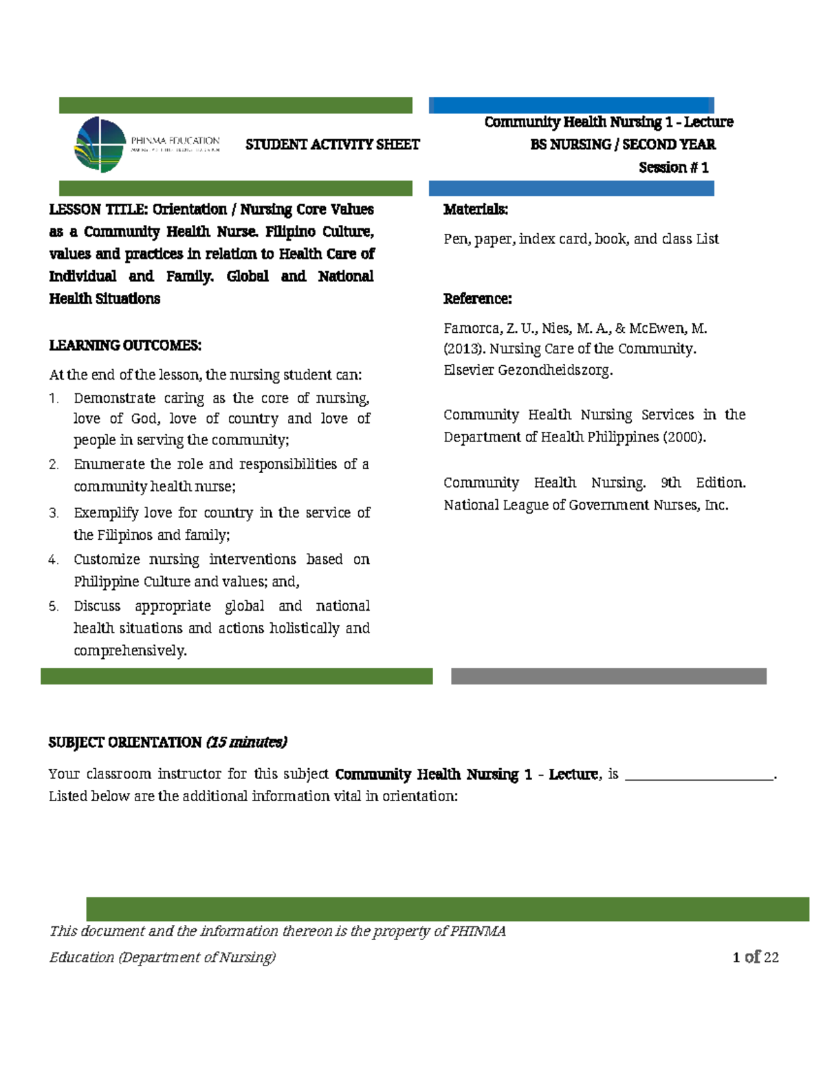 CHN1 Lec Session 1 SAS - study lecture CHN - This document and the ...