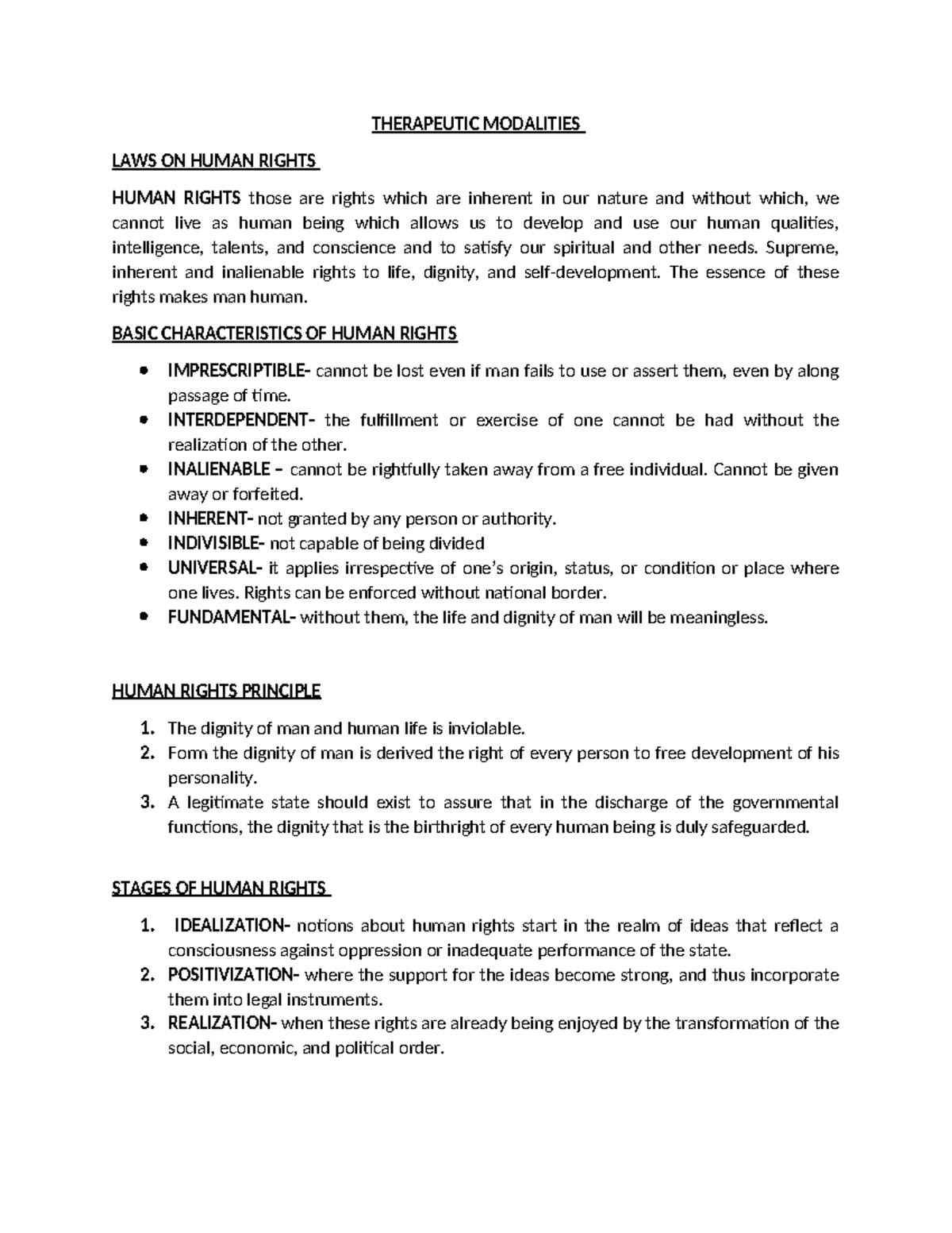 Therapeutic- Modalities - THERAPEUTIC MODALITIES LAWS ON HUMAN RIGHTS ...