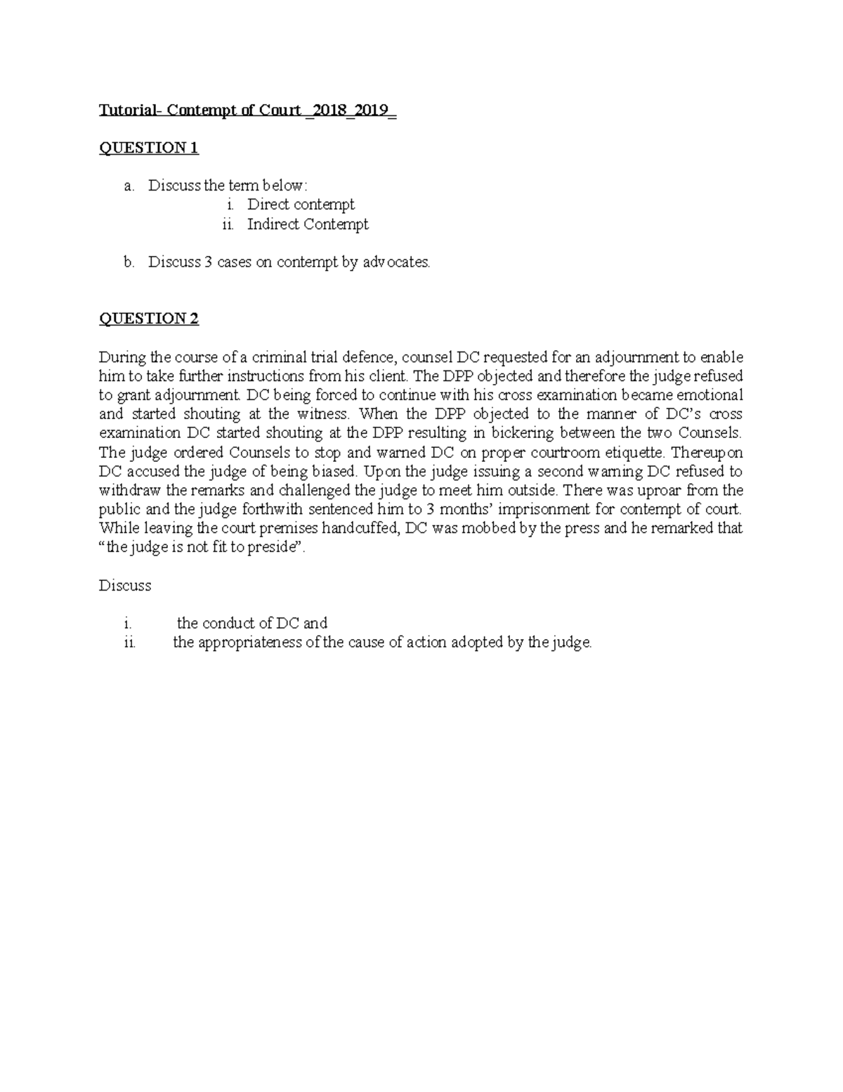 233112 Tutorial contempt - Tutorial- Contempt of Court _2018_2019 ...