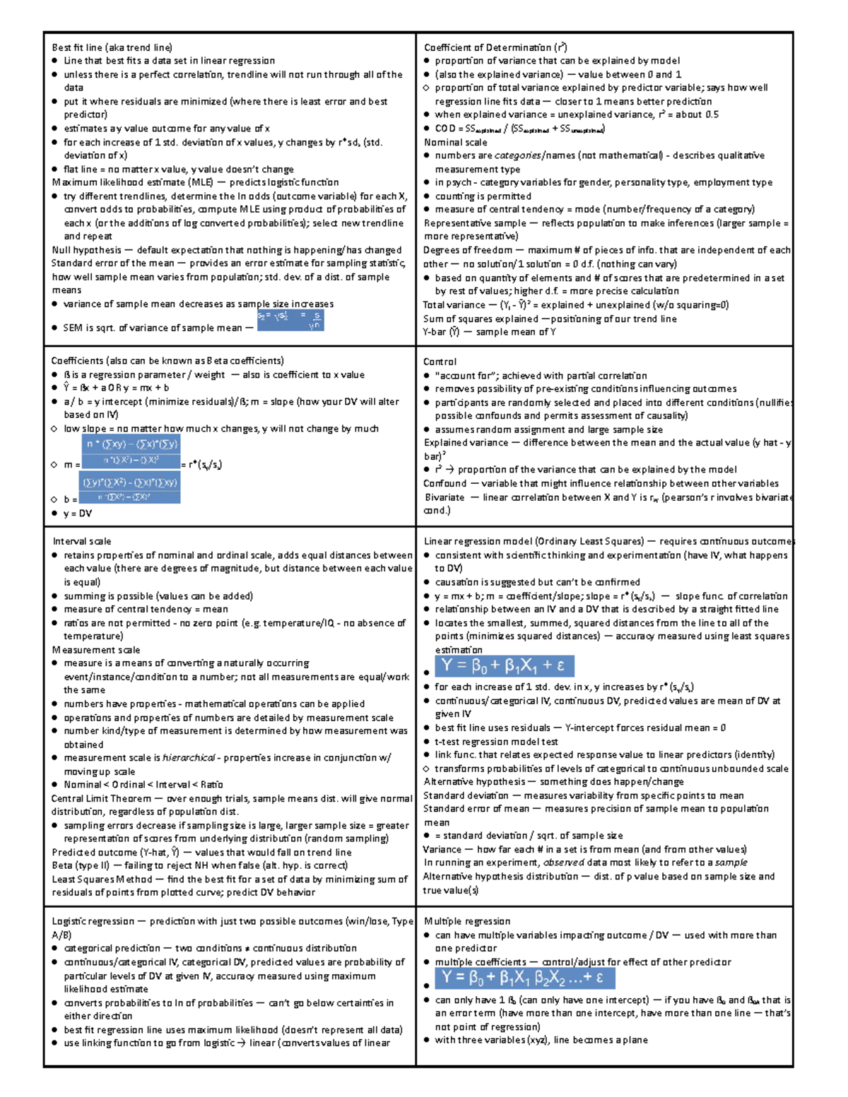 Adv. Stats Exam II Study Guide - Best fit line (aka trend line) Line ...