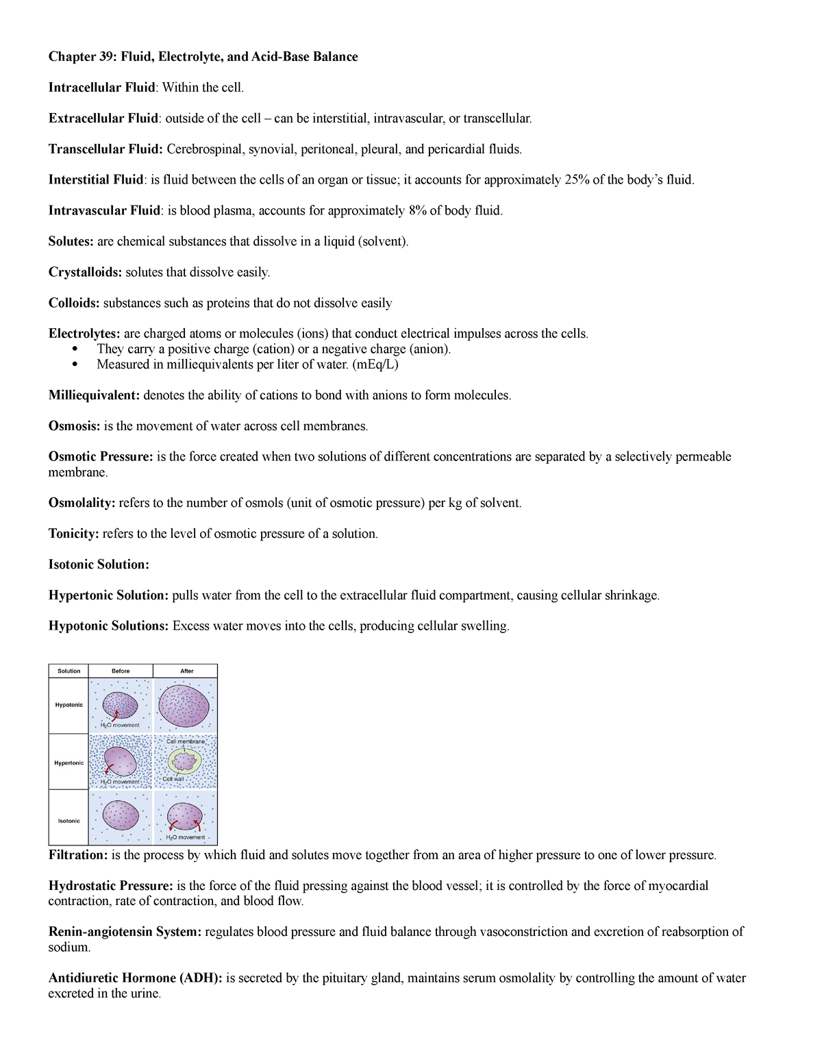 Chapter 39 Fluid, Electrolyte, and Acid Balance - Extracellular Fluid :  outside of the cell – can be - Studocu