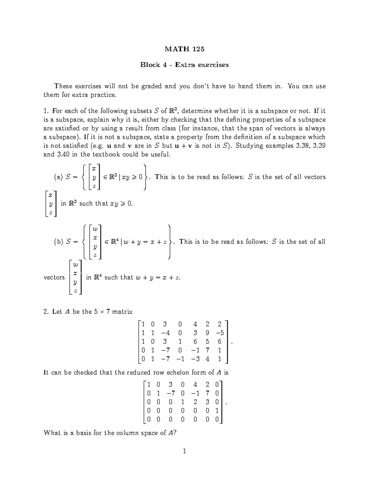 MATH125 Extra Exercises 4 - MATH 125 Block 4 - Extra Exercises These ...