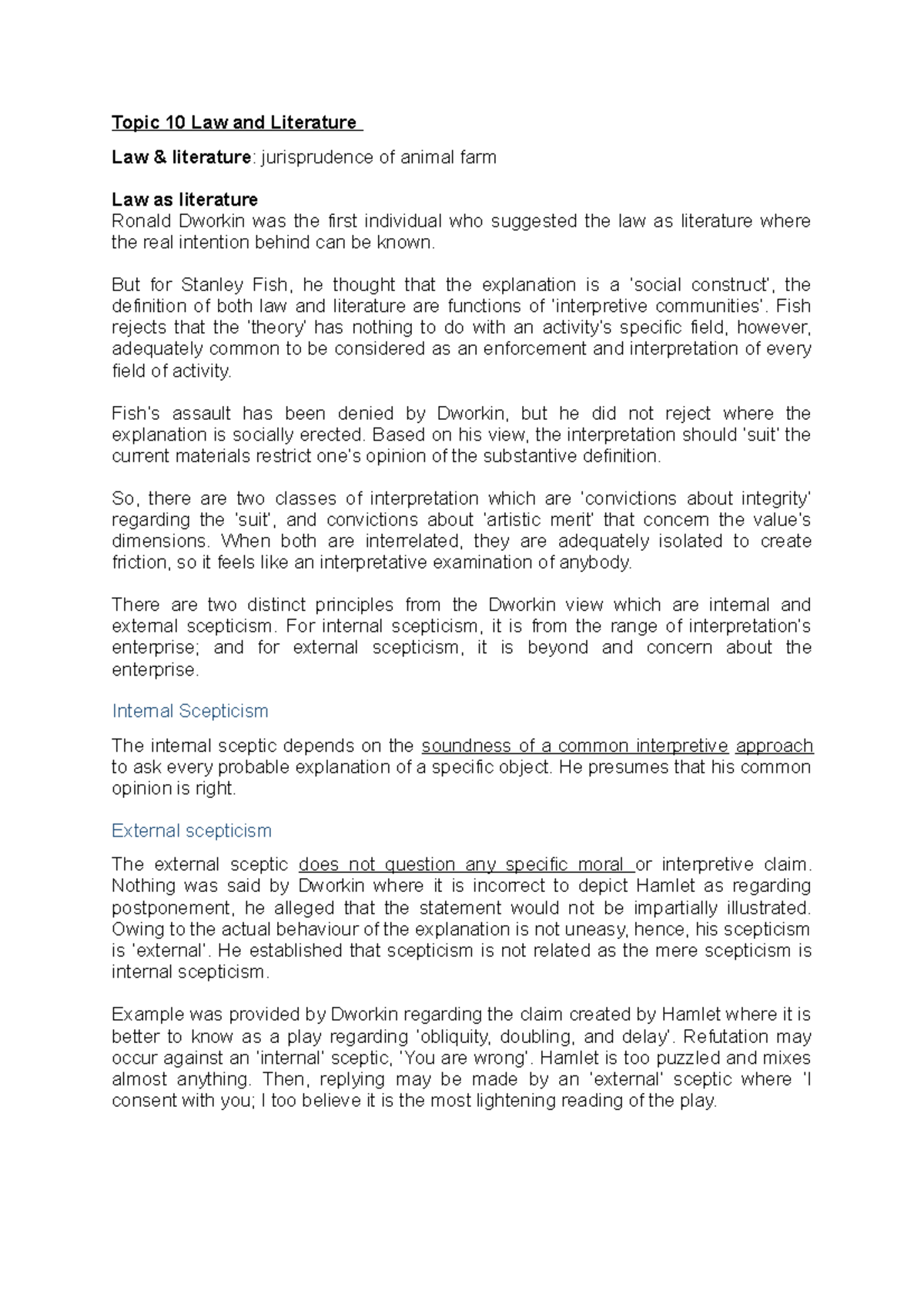 Topic 10 Law and Literature Topic 10 Law and Literature Law