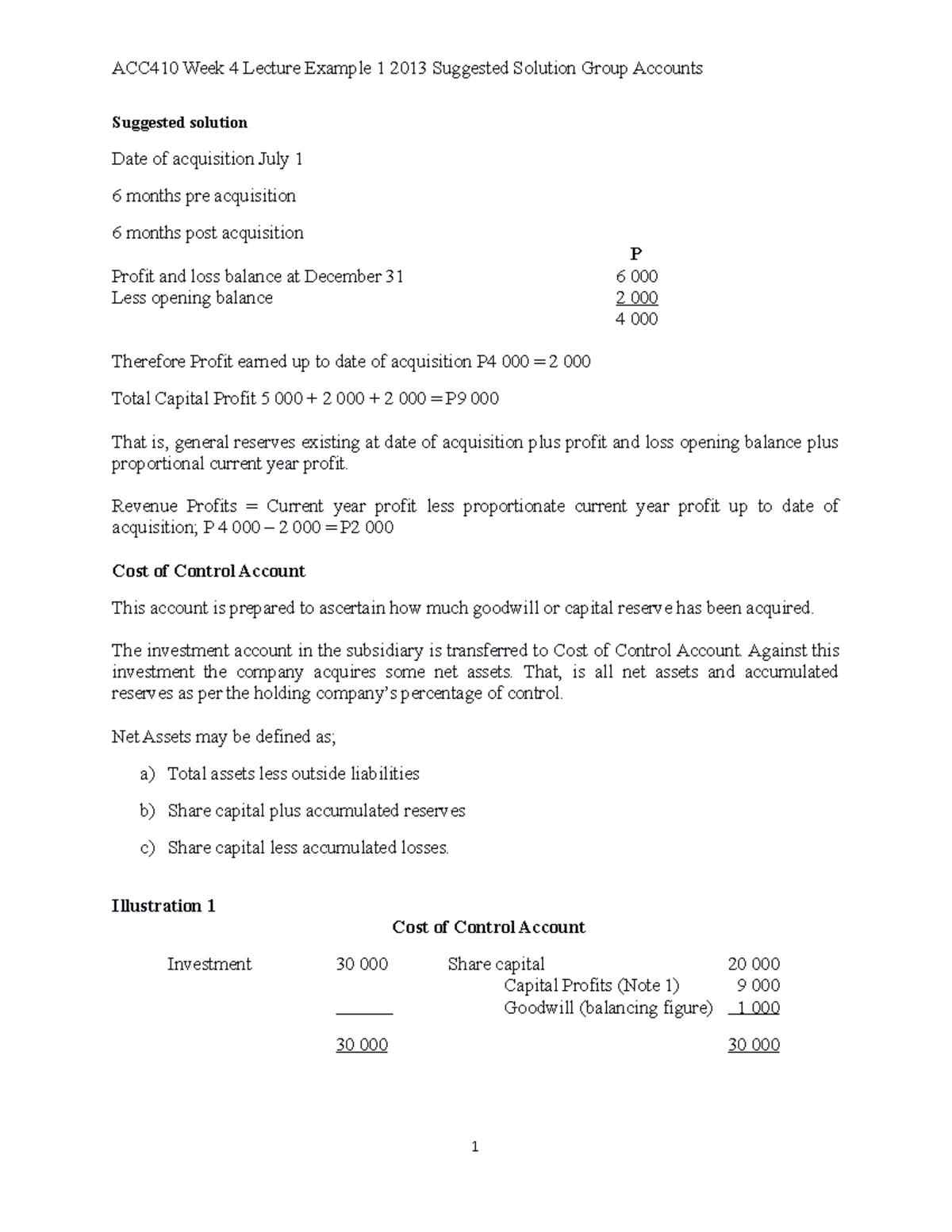 ACC410 Week 5 Lecture Example 1 2014 Suggested solution - ACC410 Week 4 ...