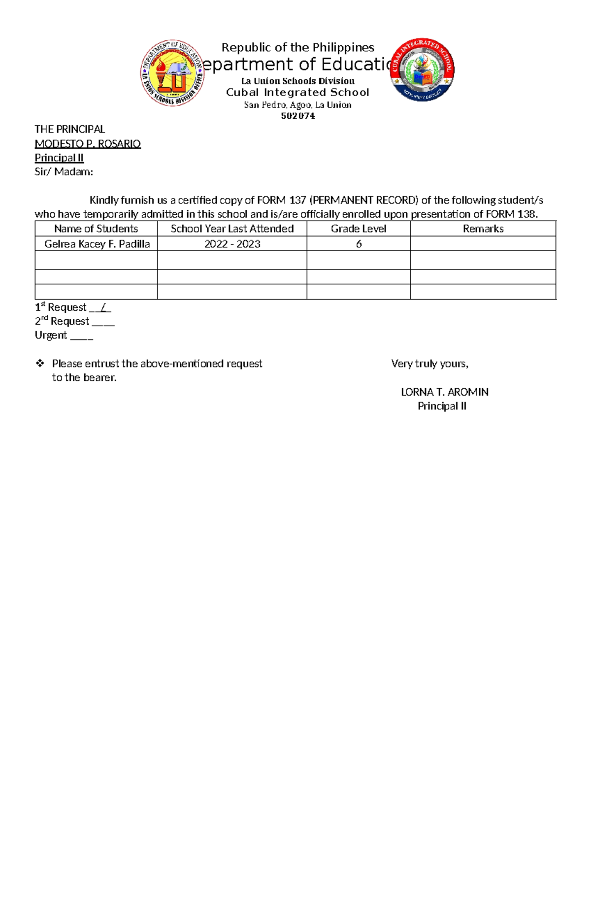 Request-FORM-137 - Summary Bachelor of Secondary Education - THE ...