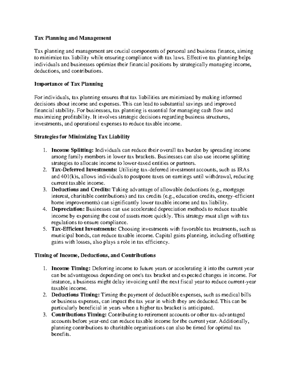 Tax planning and management are crucial components of personal and ...