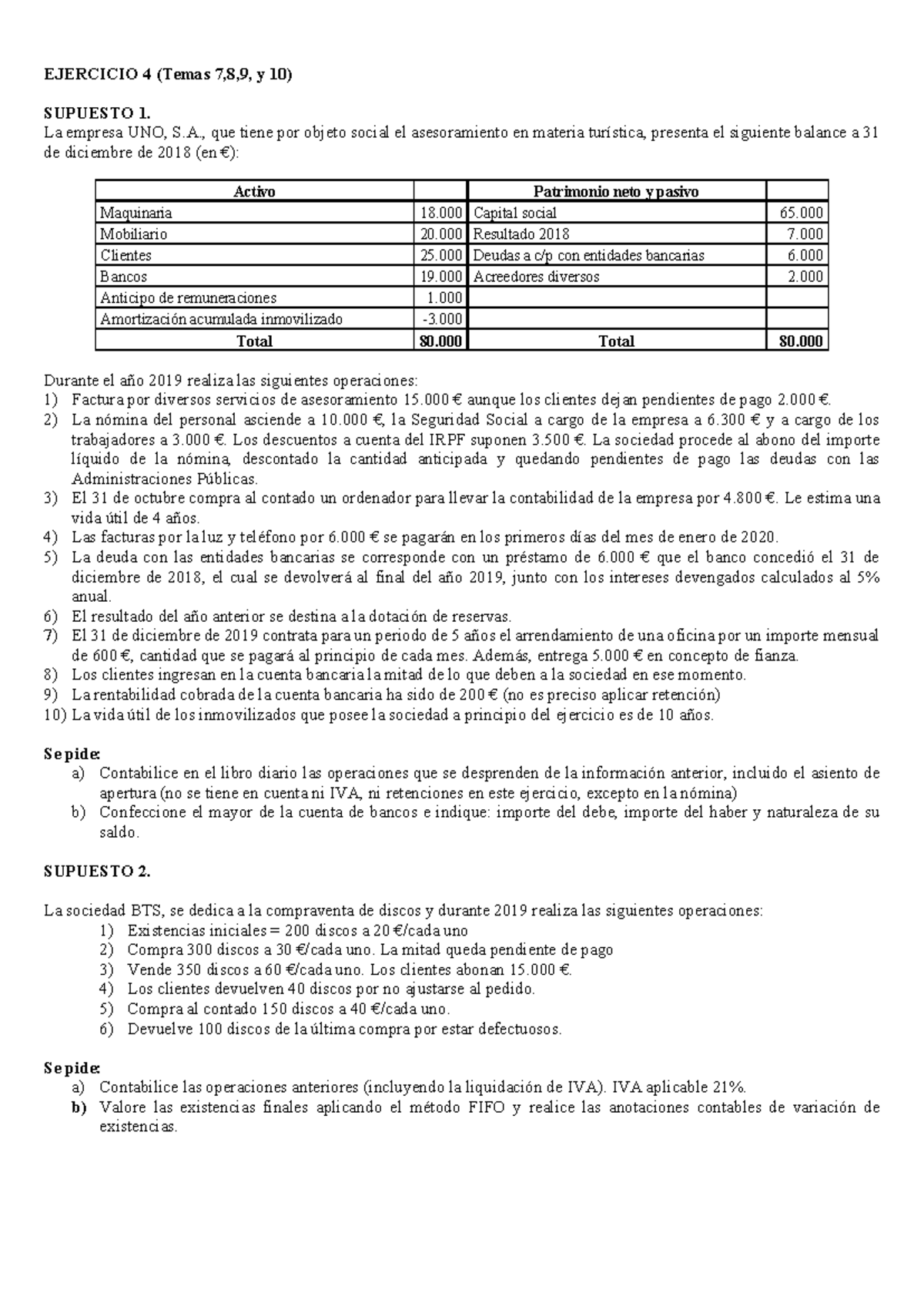 Enunciado Ejercicio 4 Temas 7 8 9 Y 10 Ejercicio 4 Temas 7 8 9 Y 10 Supuesto 1 La