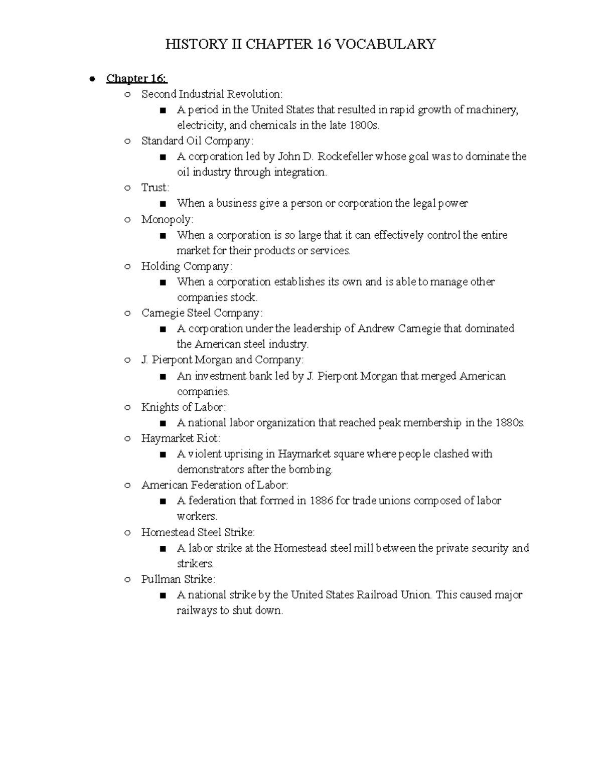 History II Chapter 16 Vocabulary - HISTORY II CHAPTER 16 VOCABULARY ...