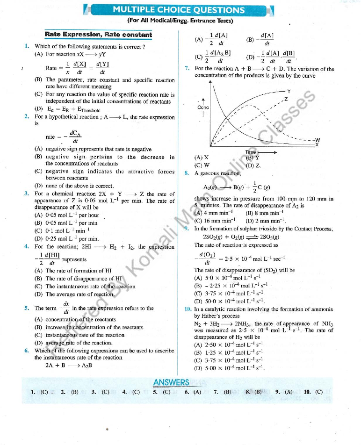 Chemical-kinetics-questions - MULTIPLE CHOICE QUESTIONS (For All ...