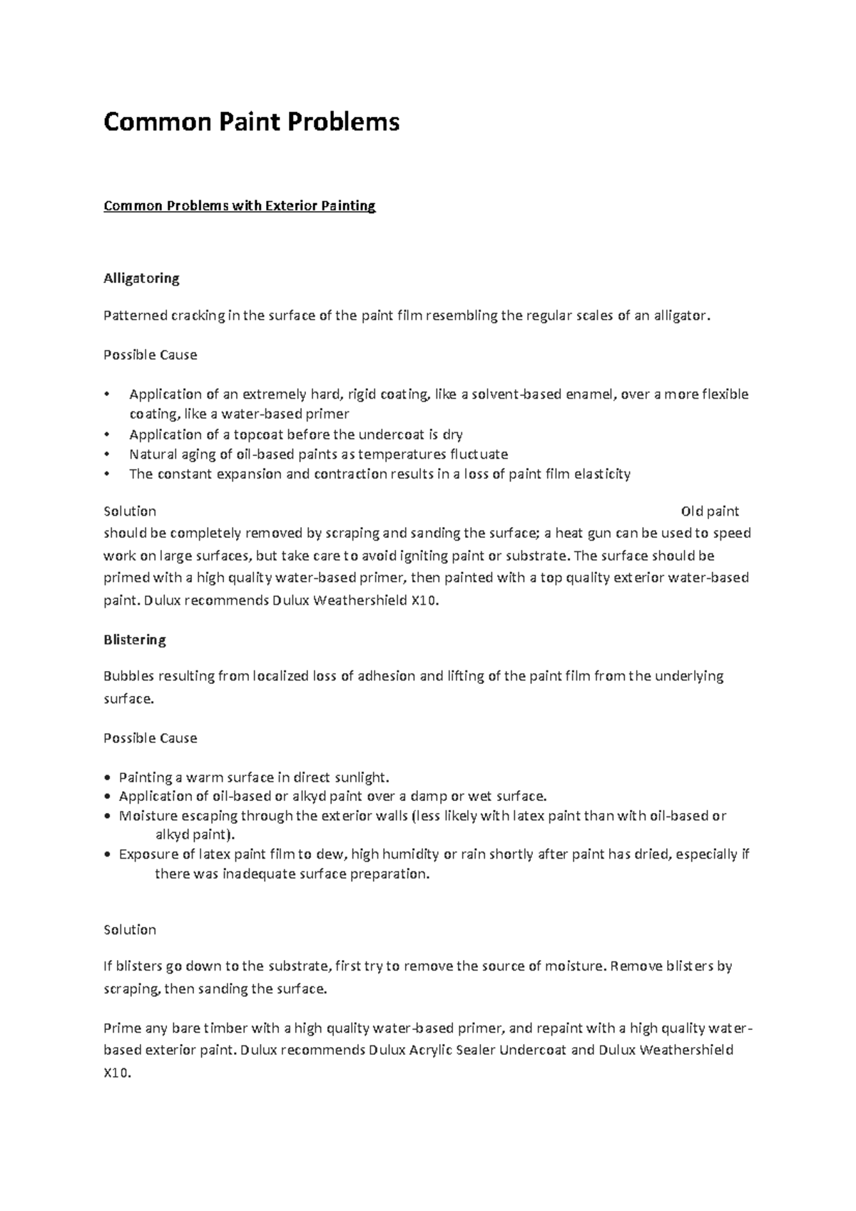 CommonPaintProblems CHEM3004 Curtin Studocu