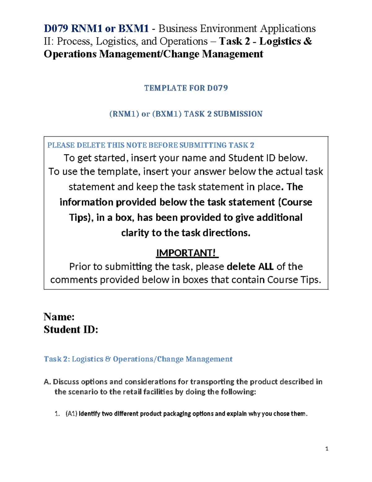 Task 2 Template (ADA) - D079 RNM1 or BXM1 - Business Environment ...