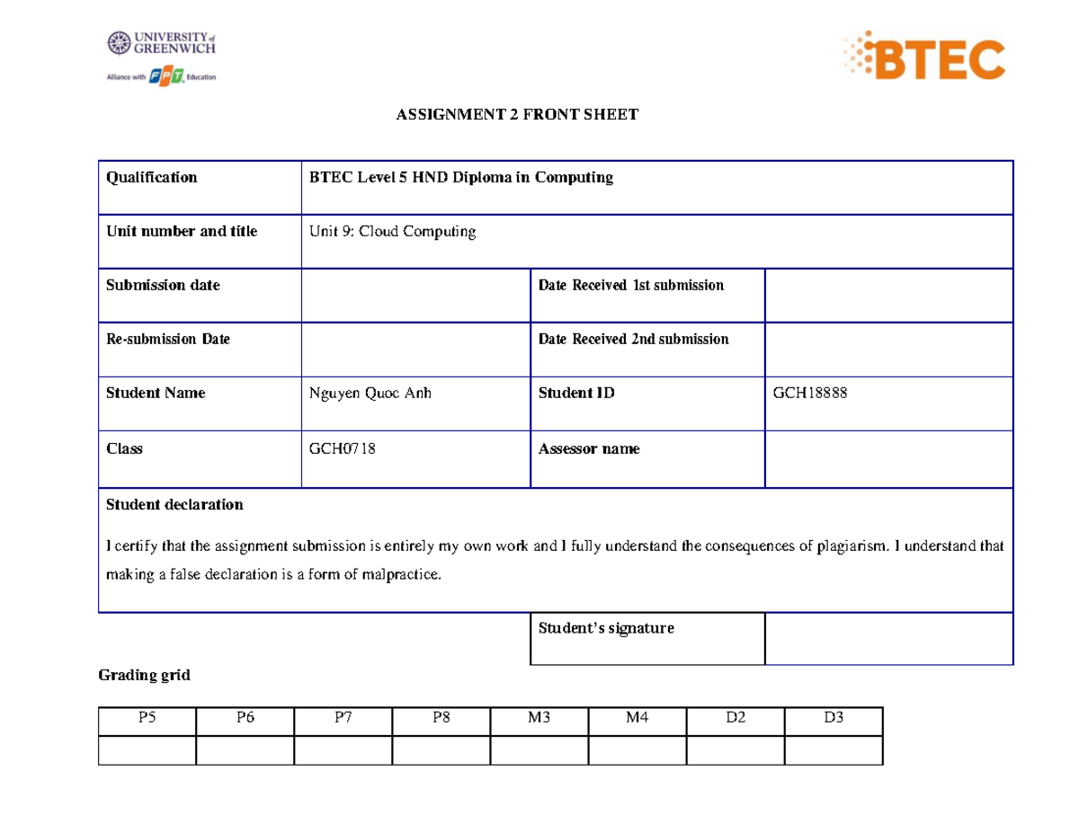 Distinction 1644 Assignment 2 - ASSIGNMENT 2 FRONT SHEET Qualification ...
